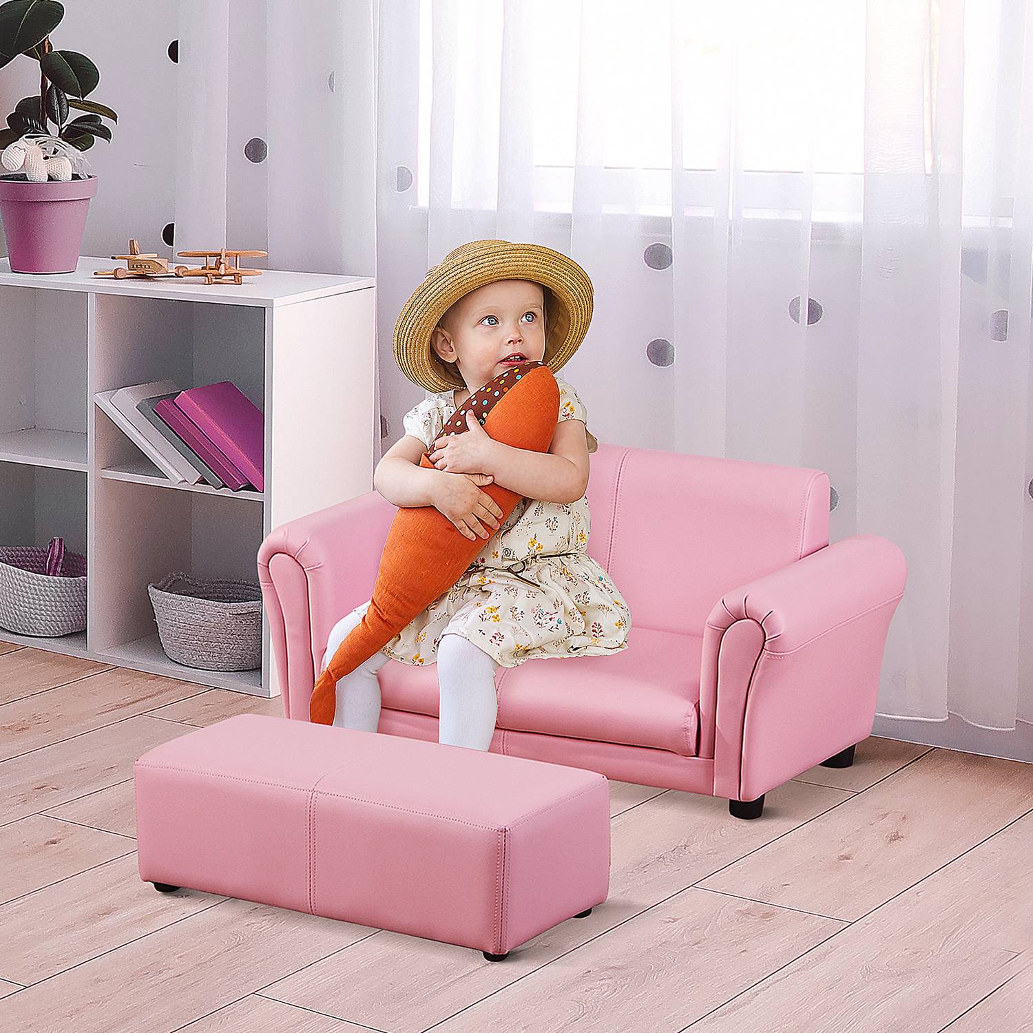 Rosa barnfåtölj & fotpall – 83x42x41cm, Comfort Set