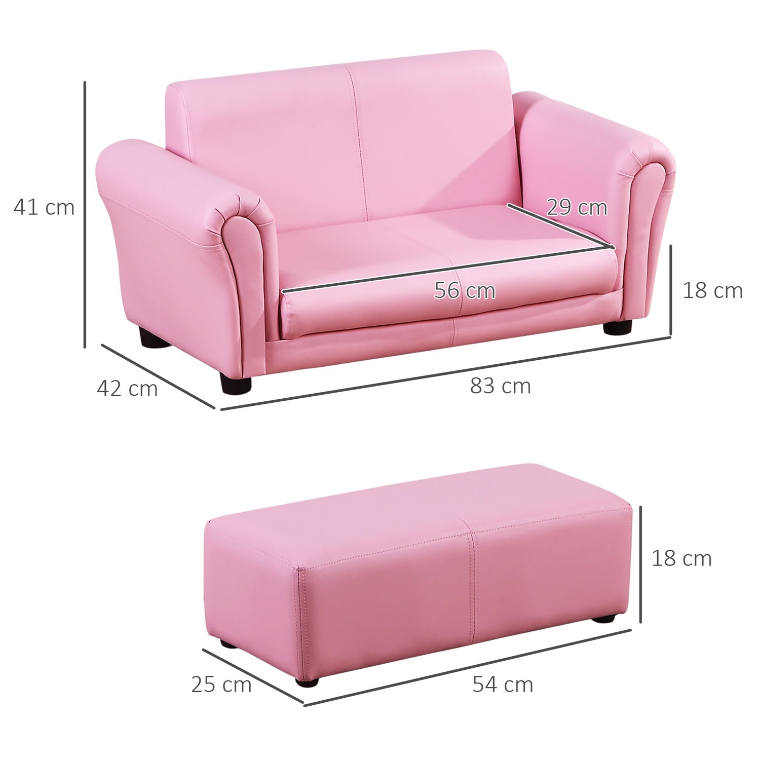Rosa barnfåtölj & fotpall – 83x42x41cm, Comfort Set
