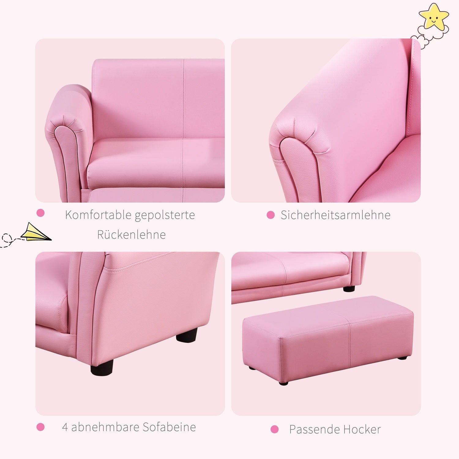 Rosa barnfåtölj & fotpall – 83x42x41cm, Comfort Set
