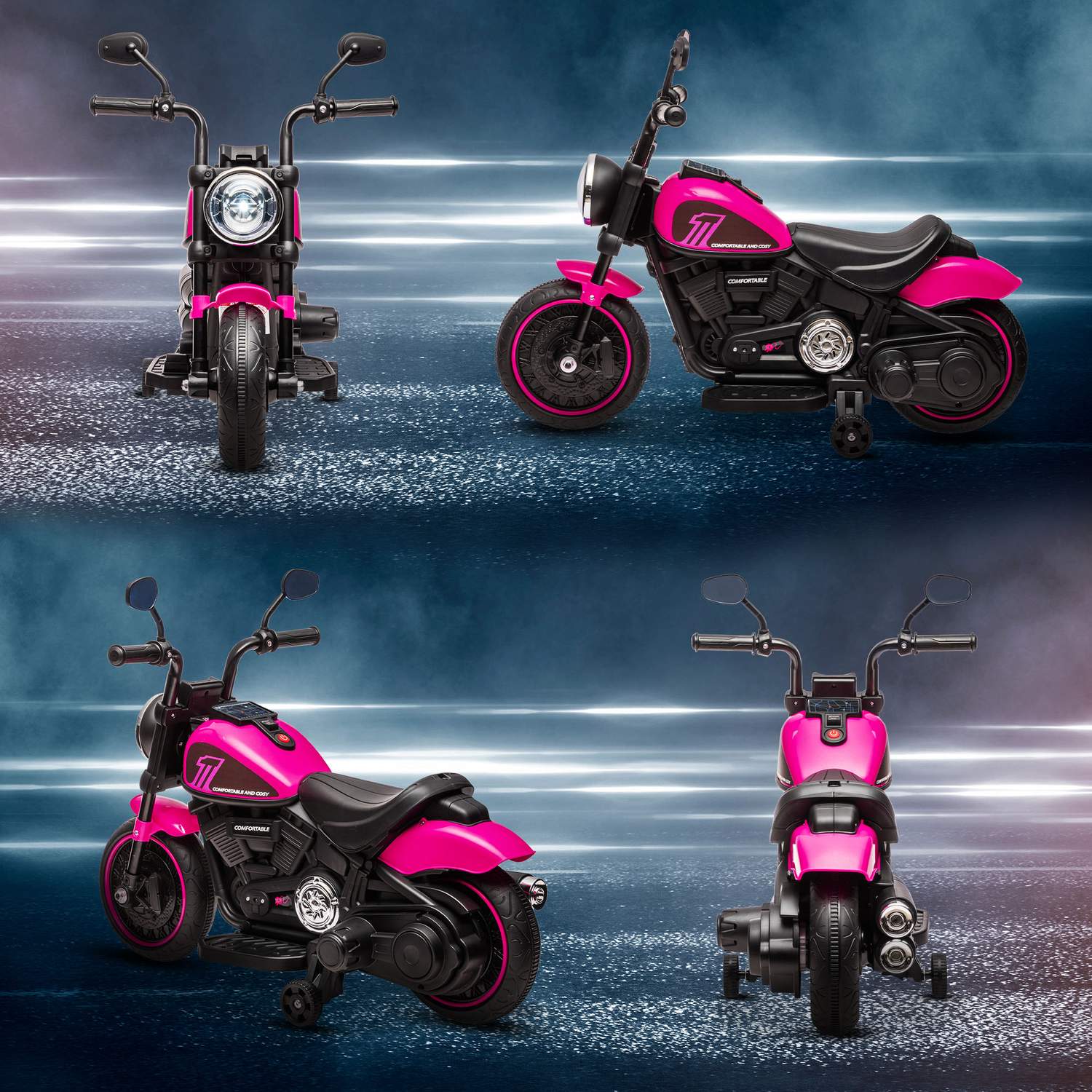Elmotorcykel för barn, rosa, 2 avtagbara hjul, 1,5-3 km/h