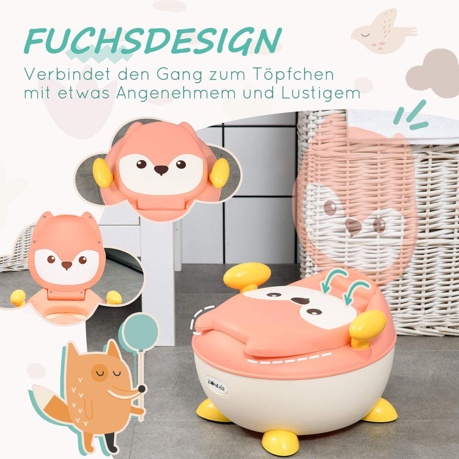 Fox Design Babypottstol, halkfri, hopfällbar lock, 6M+