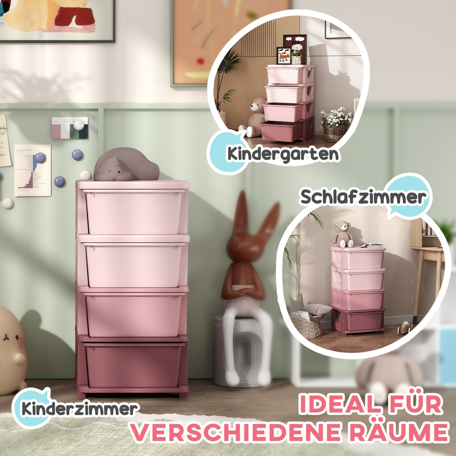 Barnrum 4-nivå leksaksarrangör – Rosa förvaringslåda