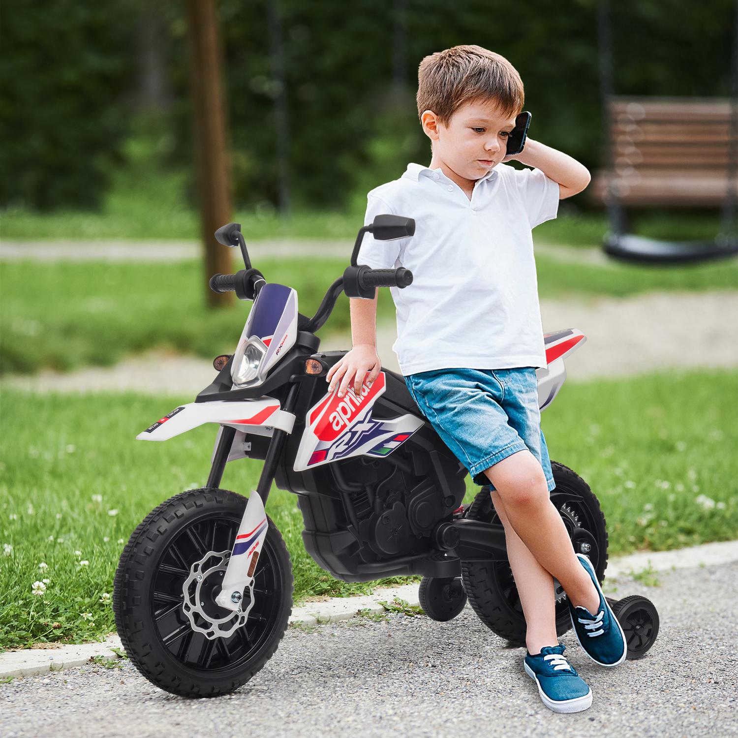 Barns 12V elmotorcykel med musik, 6 km/h, Vit