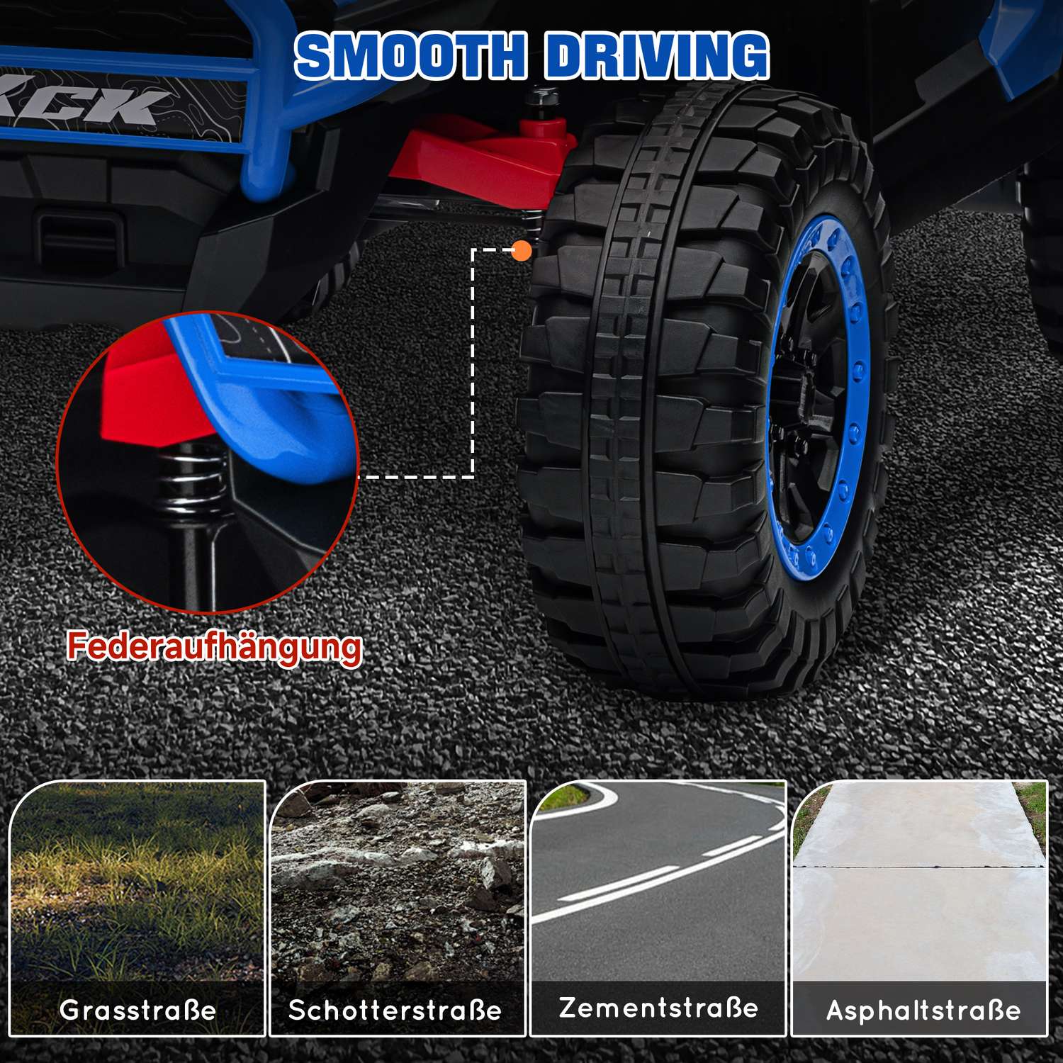 Barns 24V elbil, terräng, musik, fjärrkontroll, blå