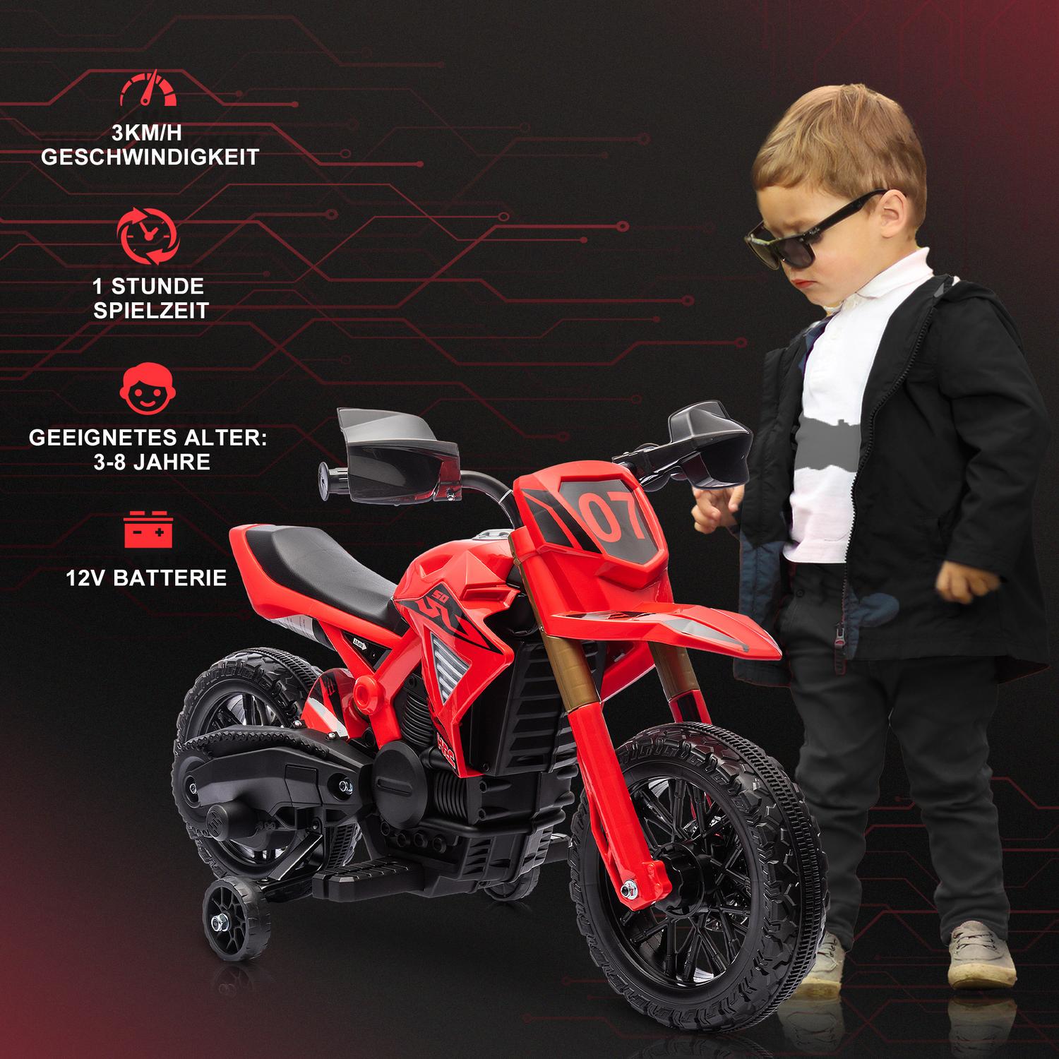 Barns 6V elmotorcykel, röd, 3-8 år