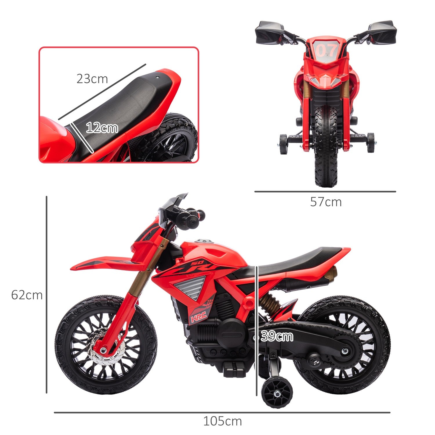 Barns 6V elmotorcykel, röd, 3-8 år