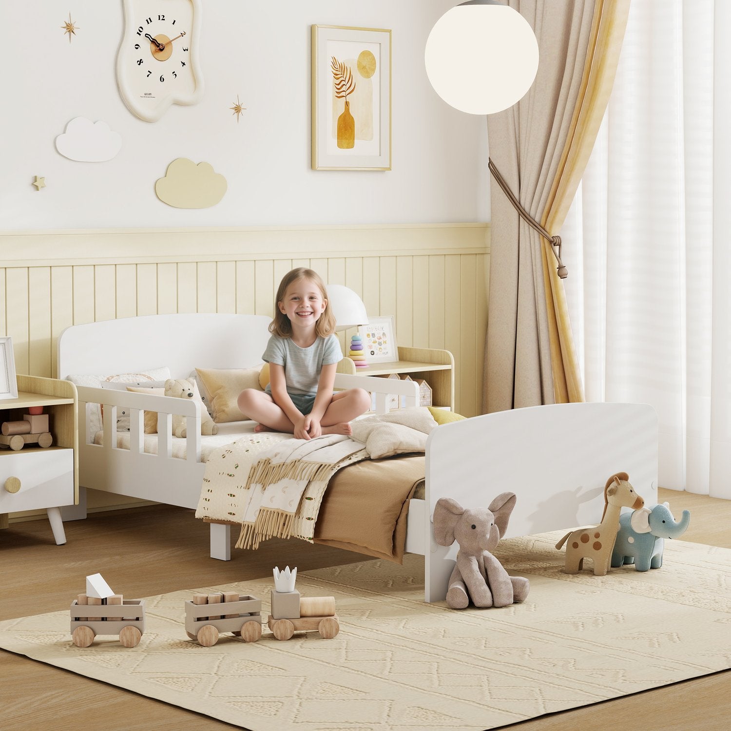 Kinderbed met veiligheidshekken, MDF, leeftijden 3–8 jaar, wit