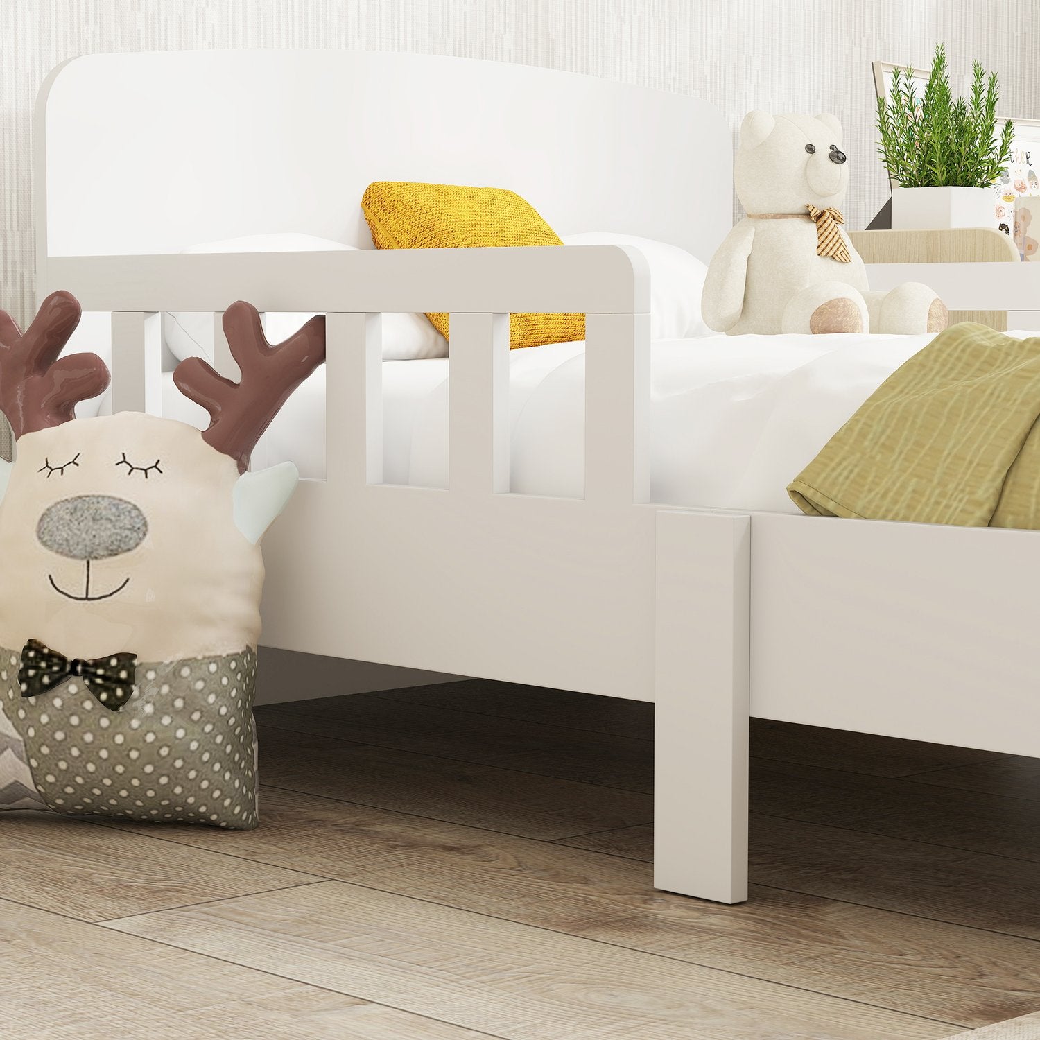 Kinderbed met veiligheidshekken, MDF, leeftijden 3–8 jaar, wit