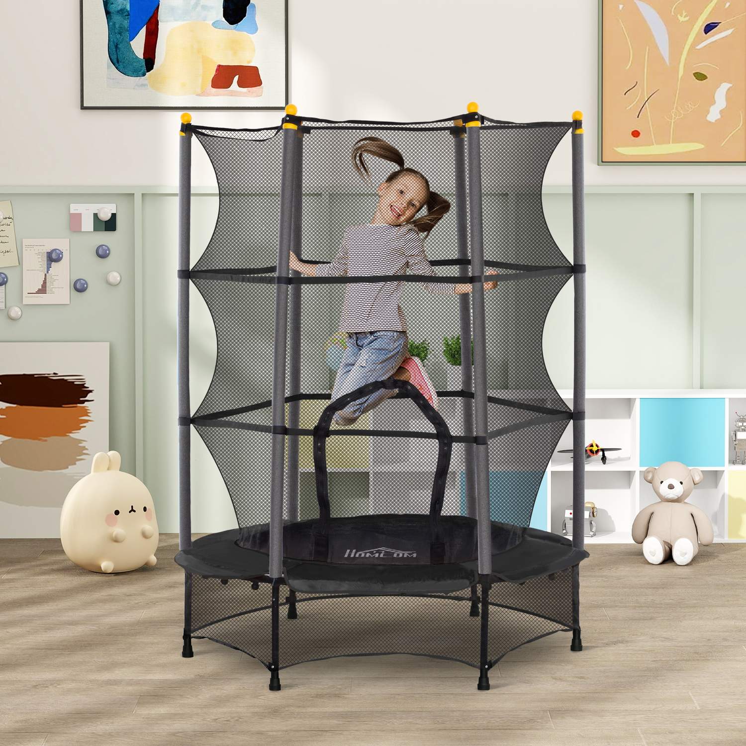 Barnstudsmatta med skyddsnät, 140 cm, svart