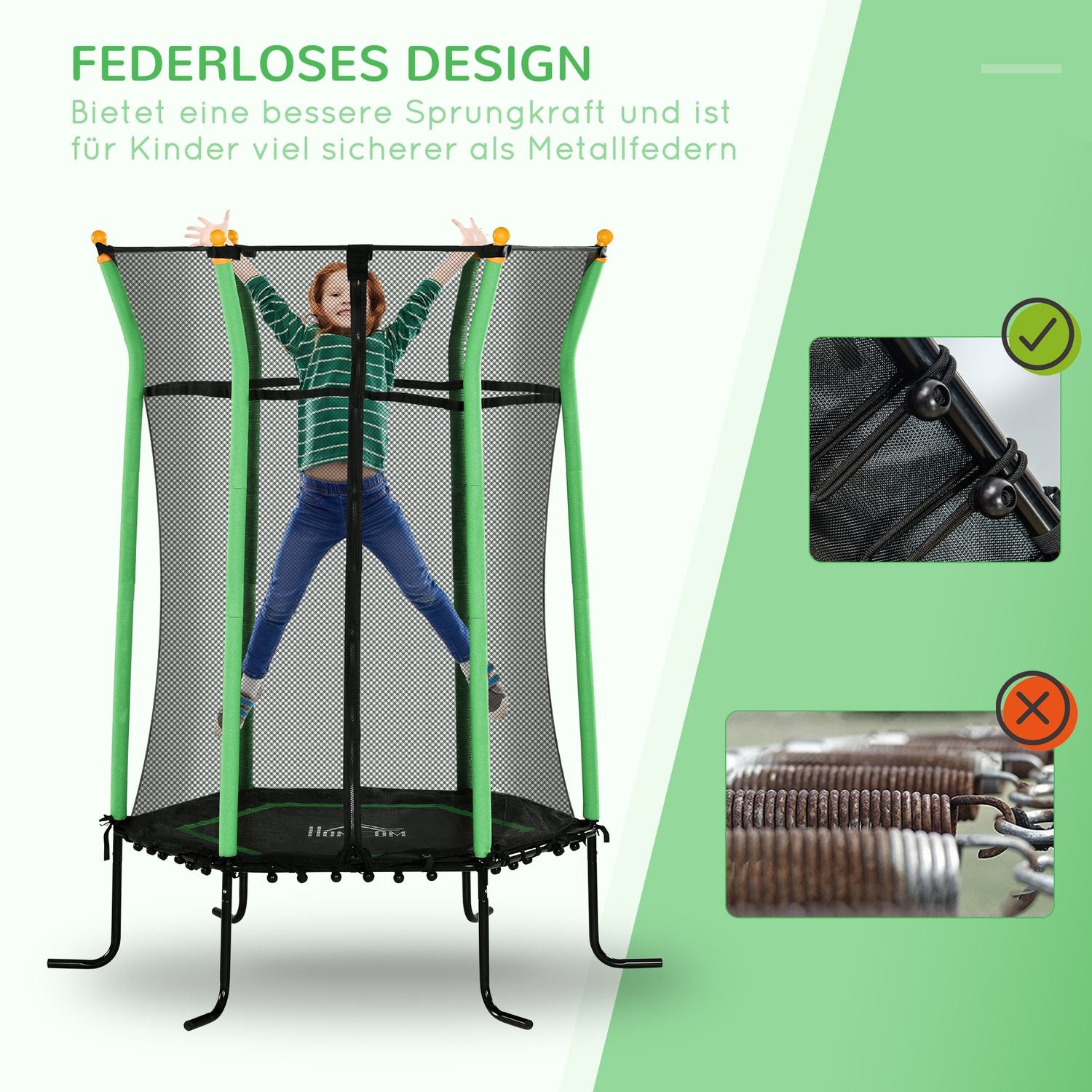 Barntrampolin med skyddsnät, Ø163,5 cm, grön