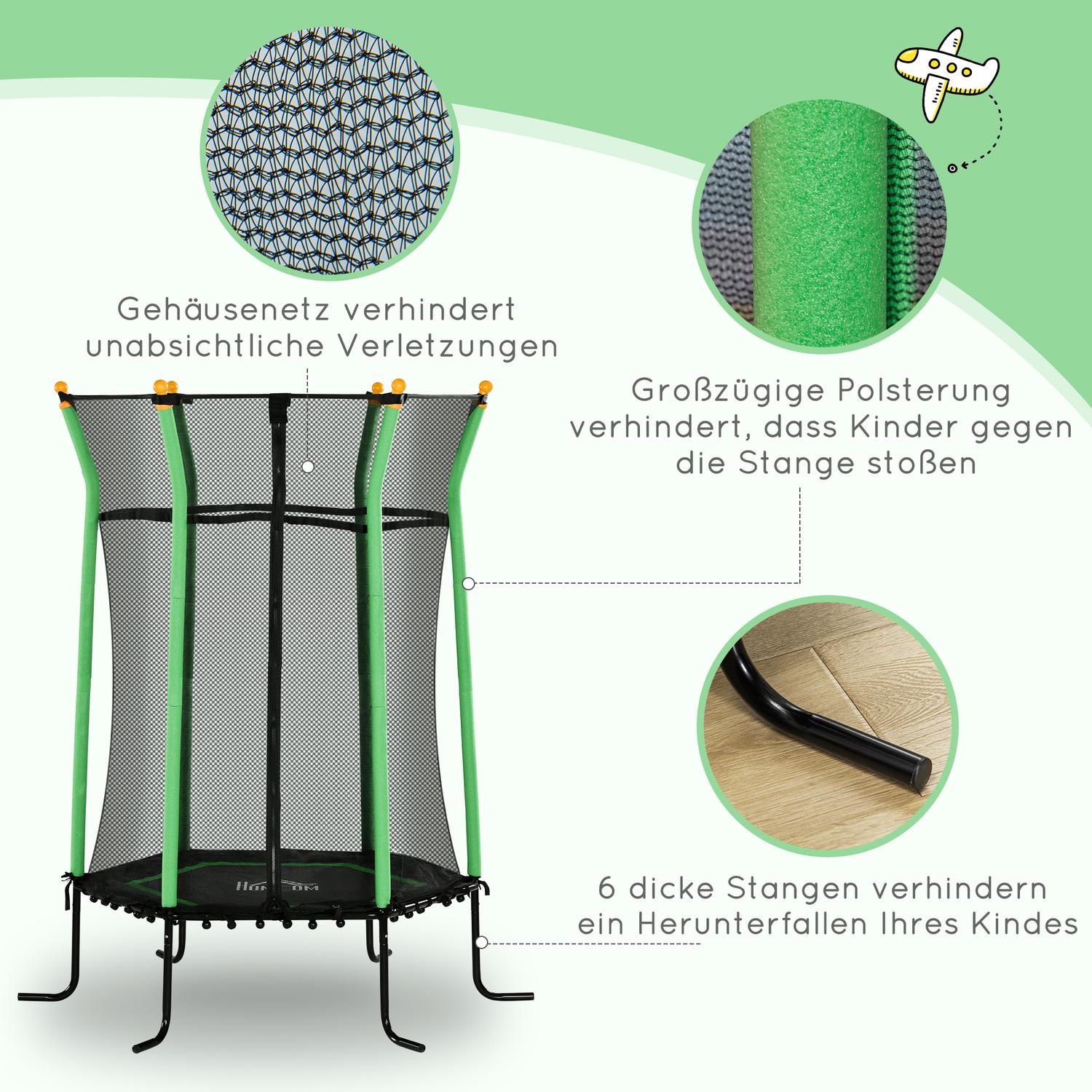 Barntrampolin med skyddsnät, Ø163,5 cm, grön