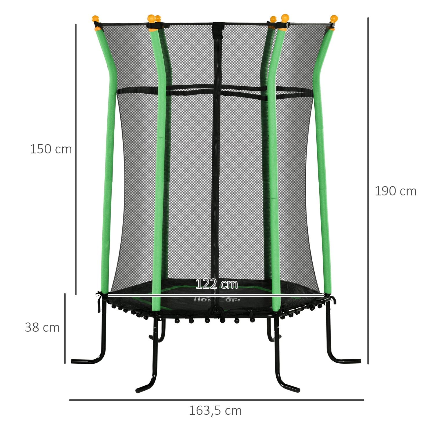 Barntrampolin med skyddsnät, Ø163,5 cm, grön