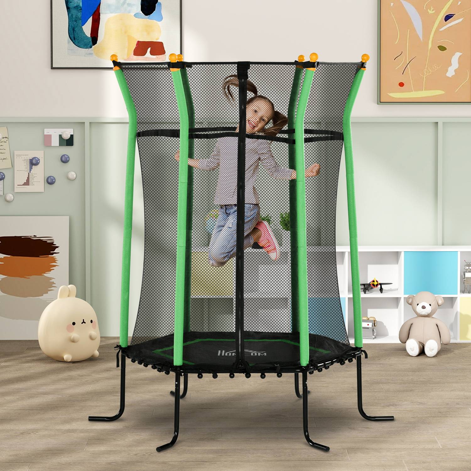Barntrampolin med skyddsnät, Ø163,5 cm, grön