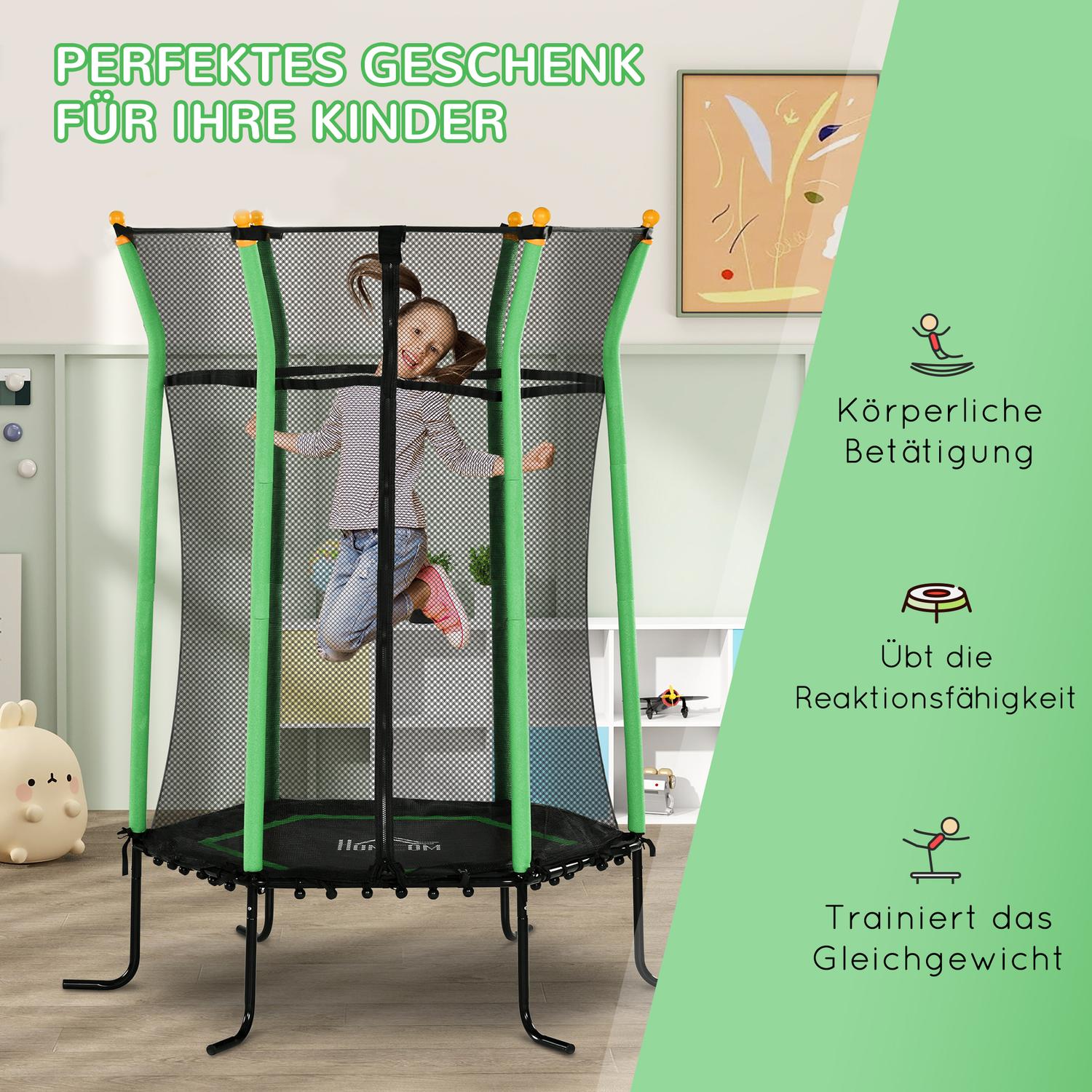 Barntrampolin med skyddsnät, Ø163,5 cm, grön