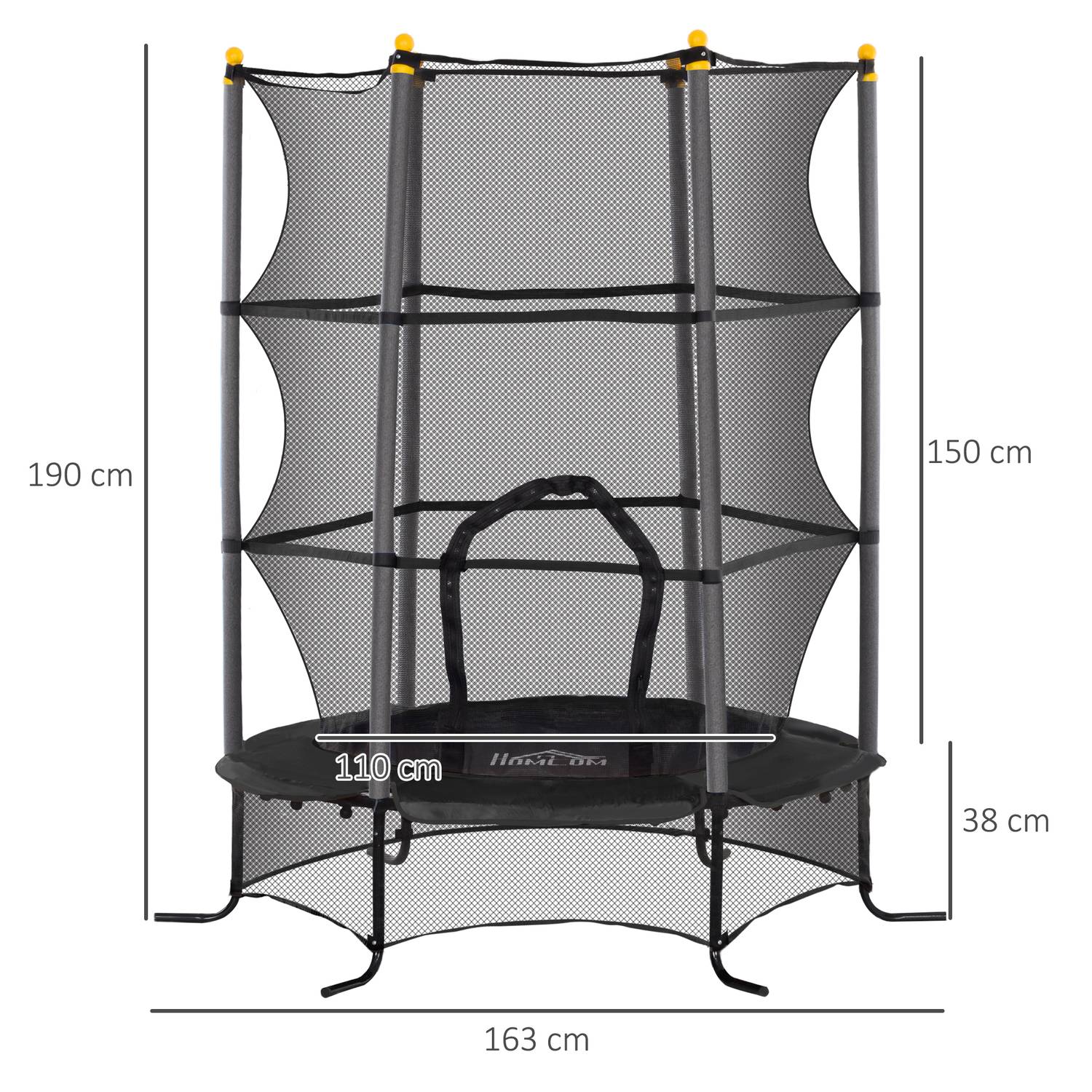 Utomhusstudsmatta för barn med skyddsnät, 163 cm diameter