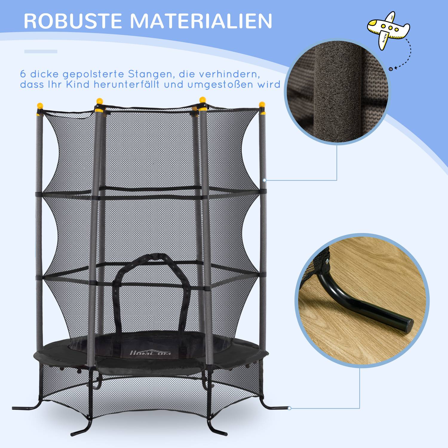 Utomhusstudsmatta för barn med skyddsnät, 163 cm diameter