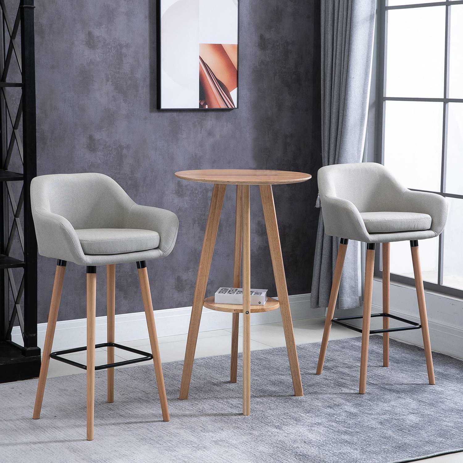 Barstolar Set med 2, linnekuddar, bokträben, beige