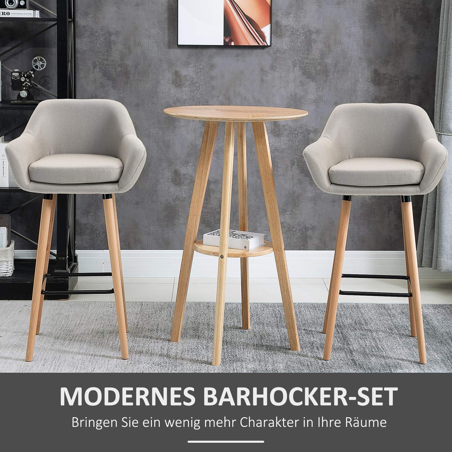 Barstolar Set med 2, linnekuddar, bokträben, beige