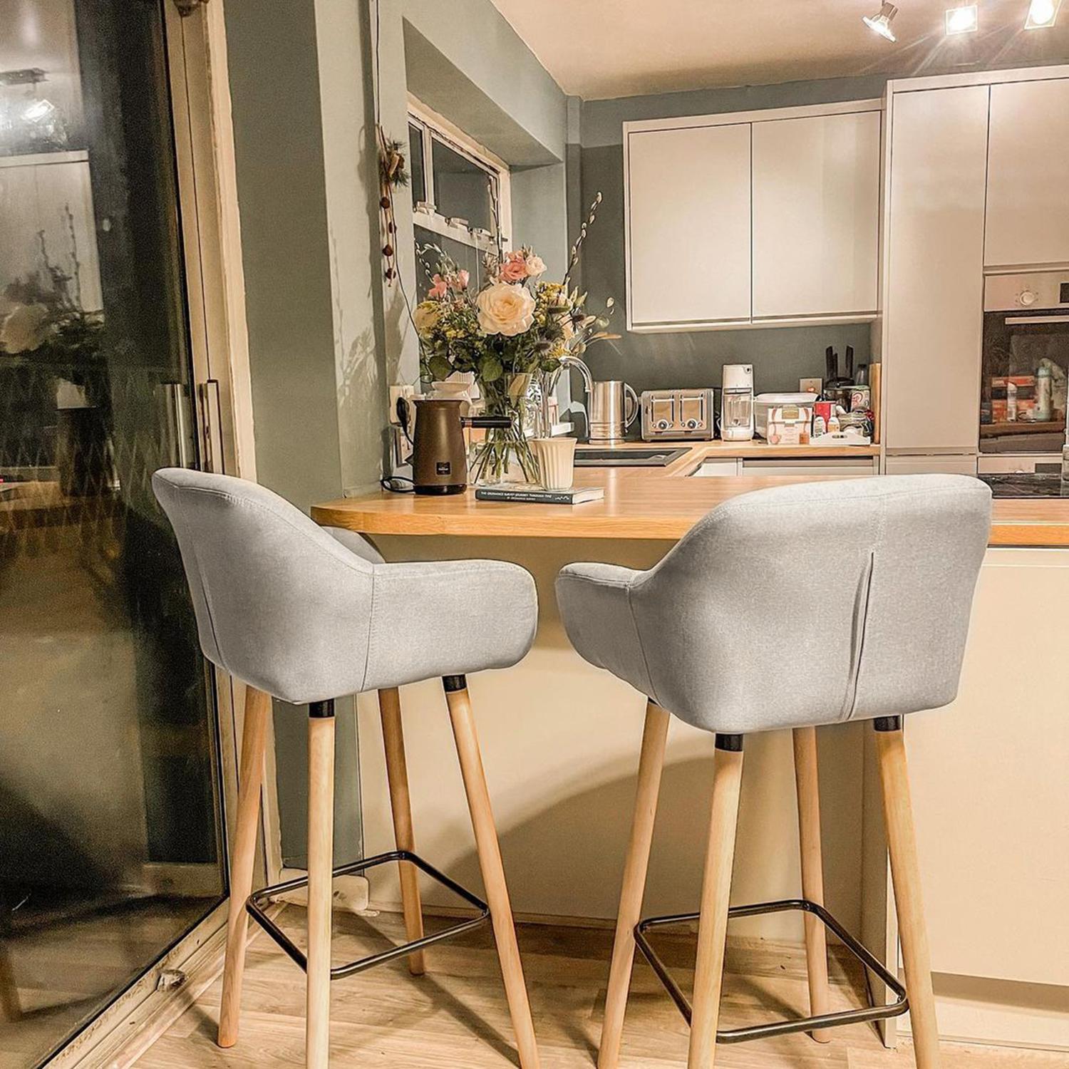Barstolar Set med 2, linnekuddar, bokträben, beige