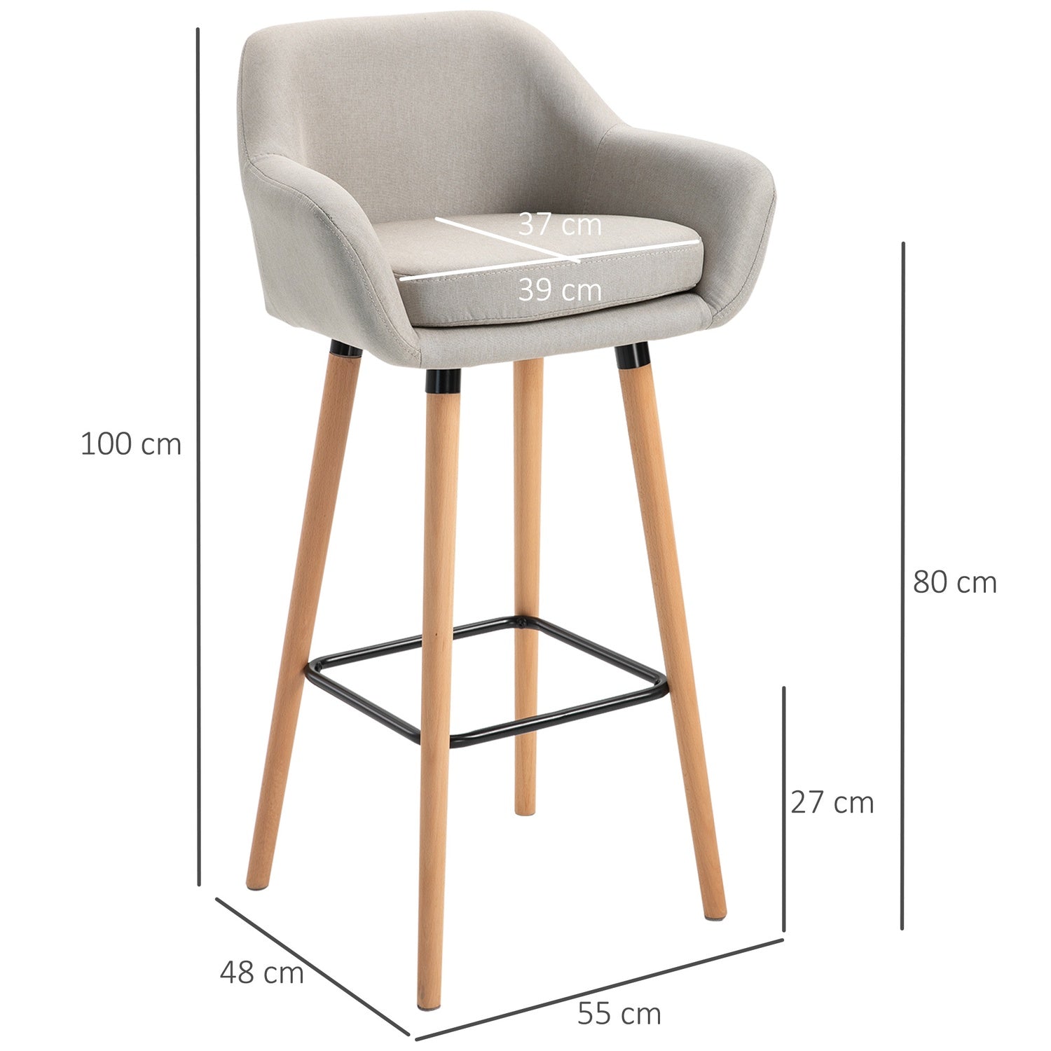 Barstolar Set med 2, linnekuddar, bokträben, beige