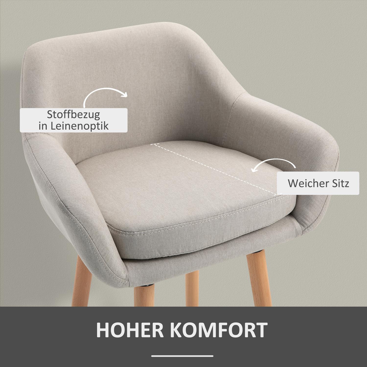 Barstolar Set med 2, linnekuddar, bokträben, beige
