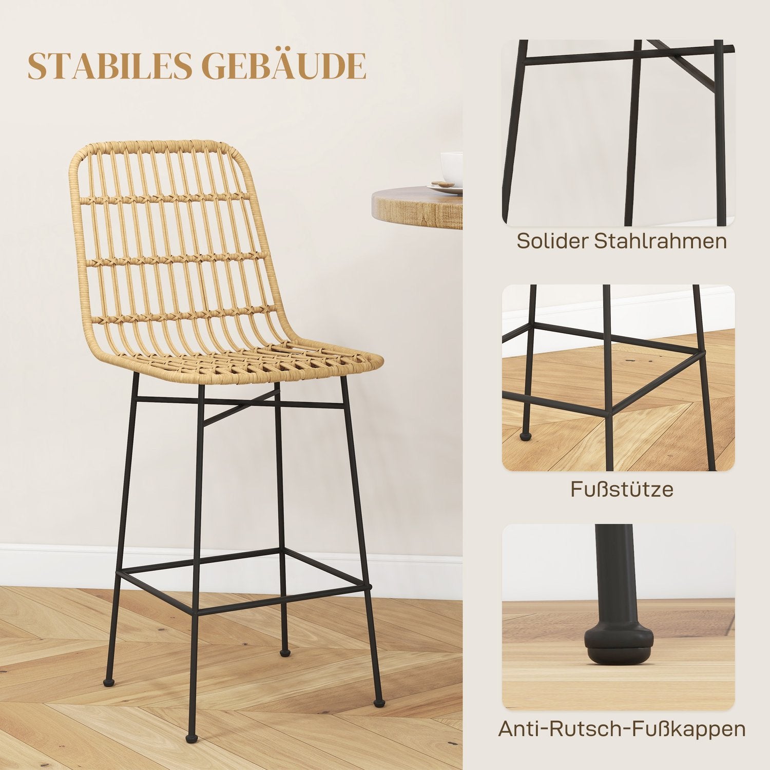 Barstolar Set om 2, Boho Design, PE rotting, gul