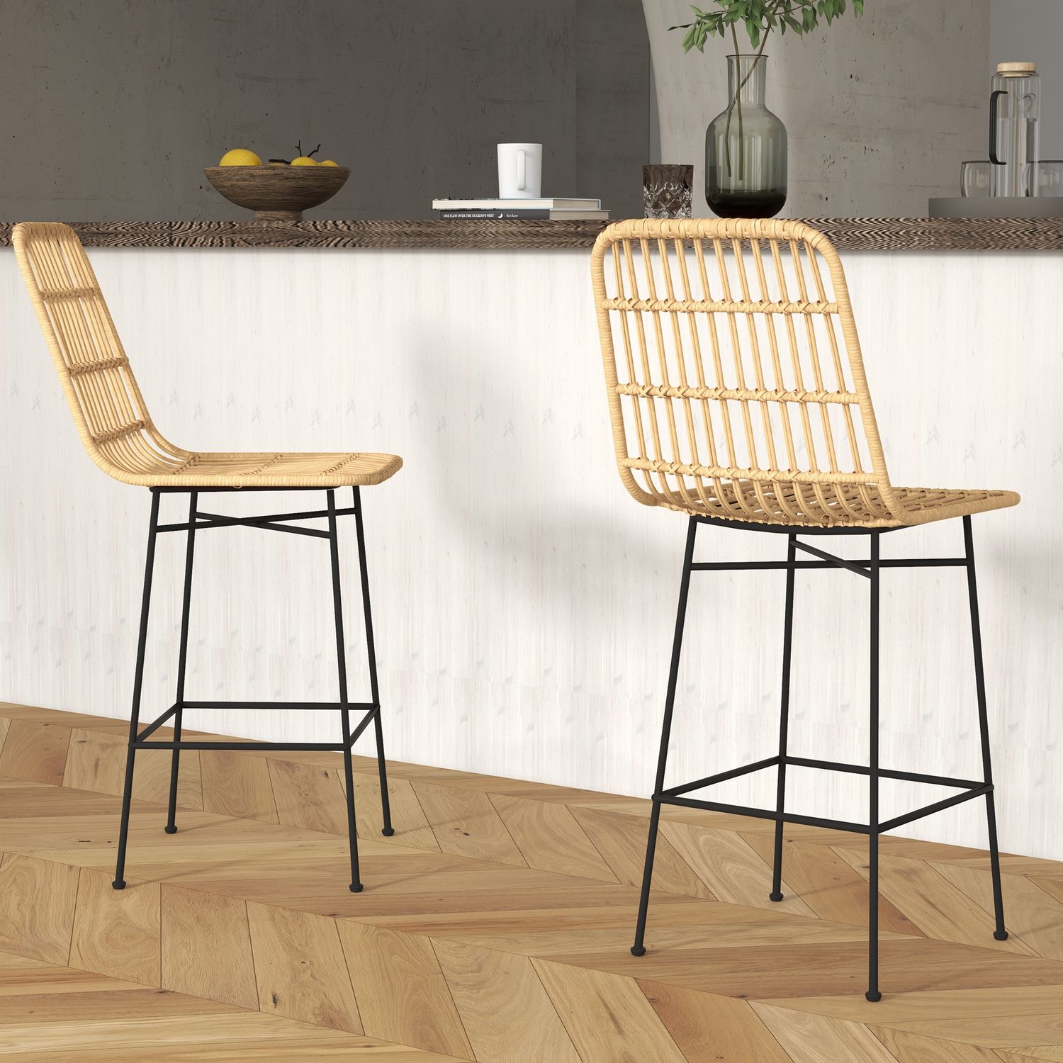 Barstolar Set om 2, Boho Design, PE rotting, gul