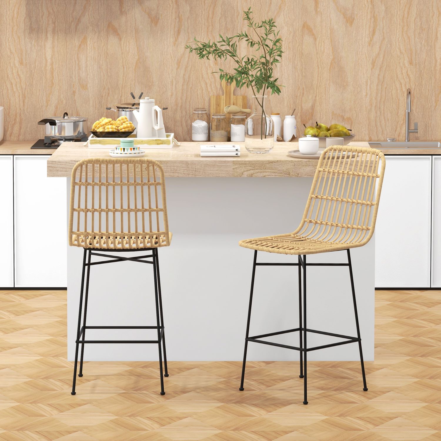 Barstolar Set om 2, Boho Design, PE rotting, gul