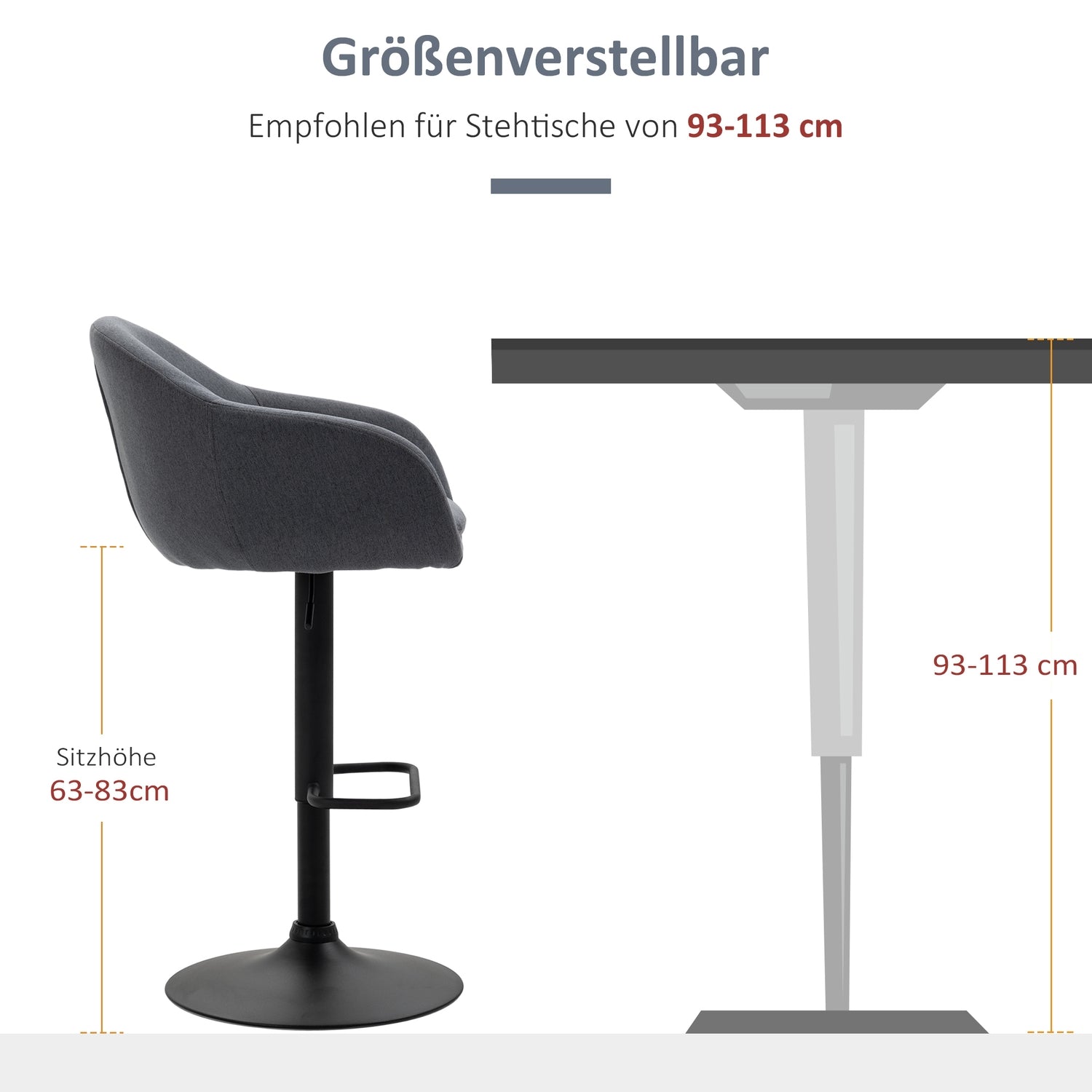 Justerbar barstol, 360° vridbar, linne-look, mörkgrå