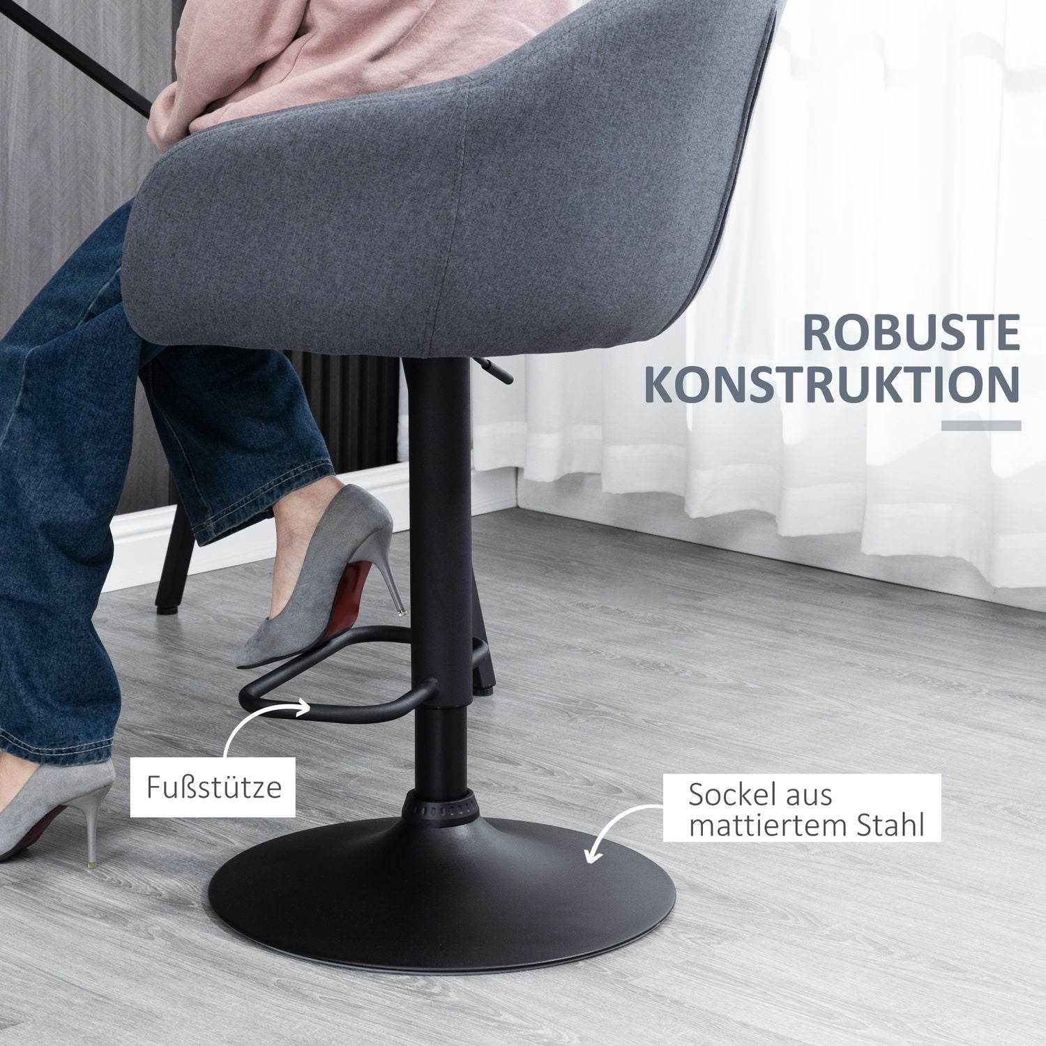 Justerbar barstol, 360° vridbar, linne-look, mörkgrå
