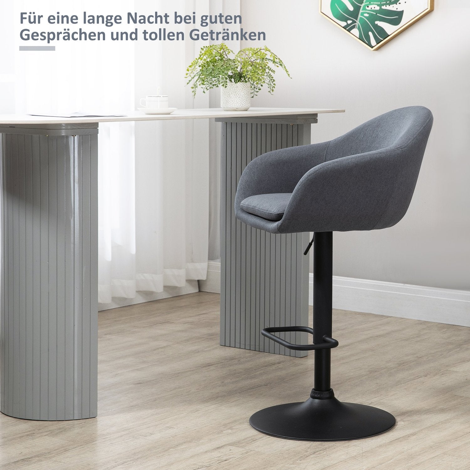 Justerbar barstol, 360° vridbar, linne-look, mörkgrå