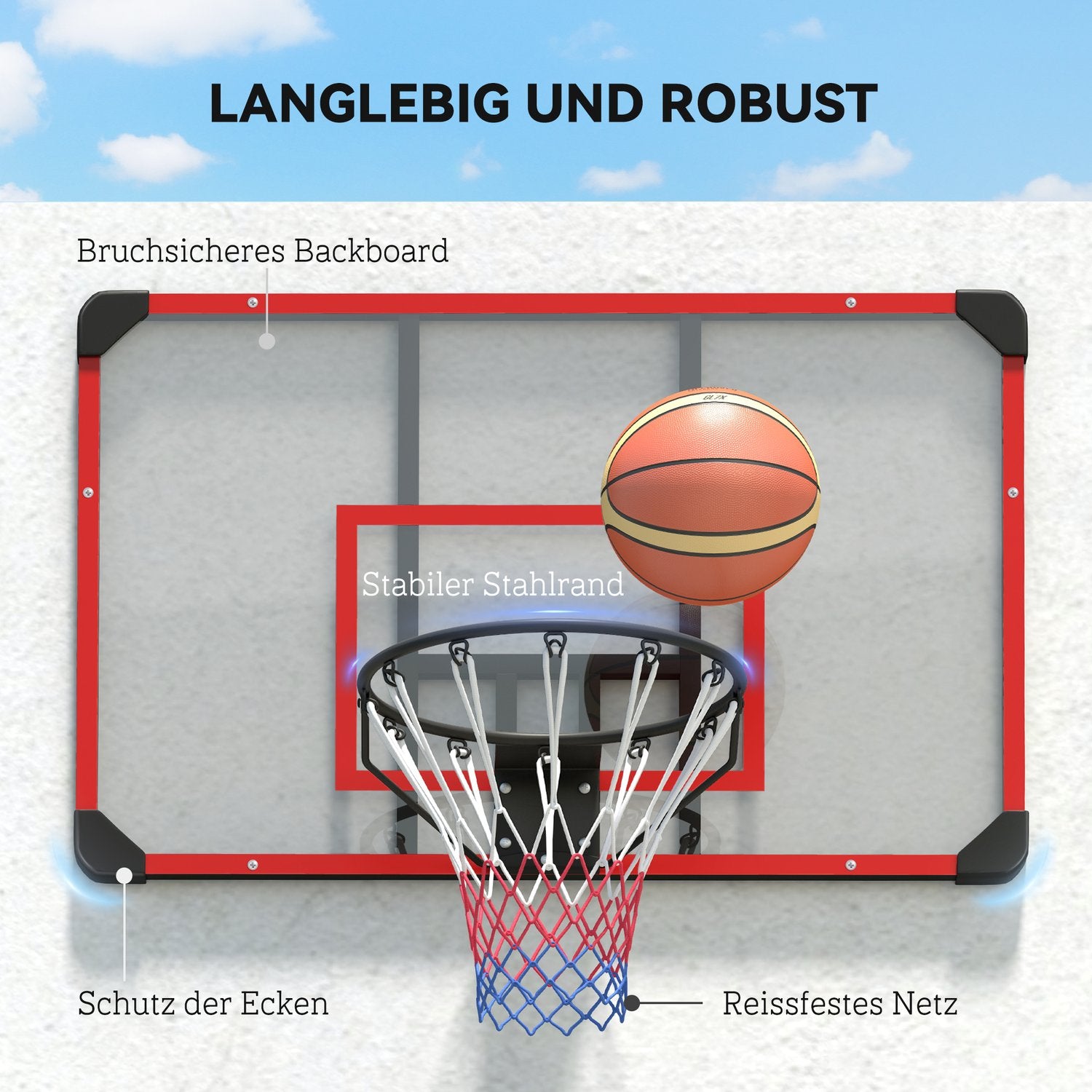 Basketbåge utomhus i stål, väggmonterad, 113 x 61 x 73 cm