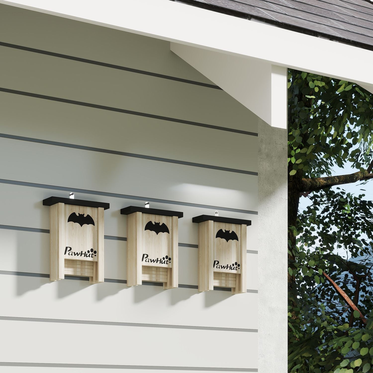 Bat House Set om 3 – Naturligt granträ, 18 x 6 x 22,5 cm