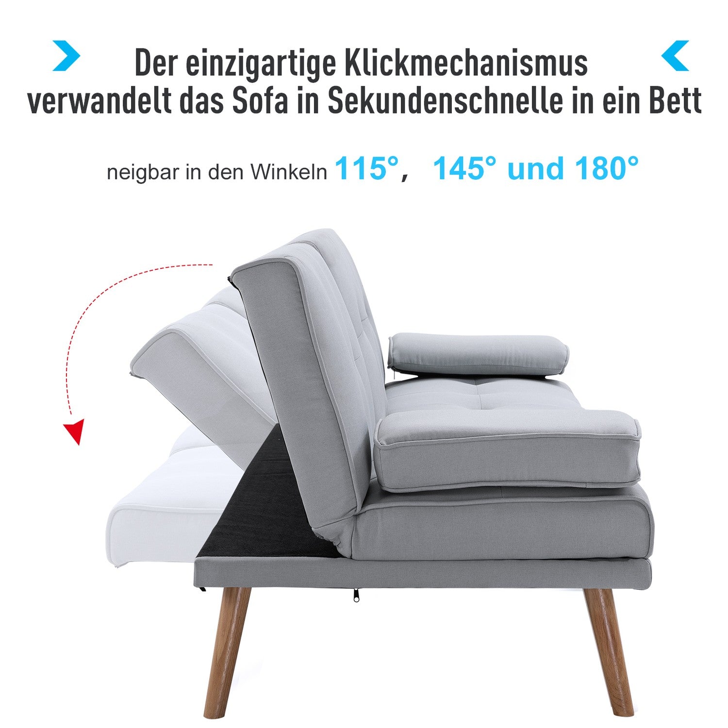 Ljusgrå bäddsoffa i linne, 3-sits, 181x77x72 cm