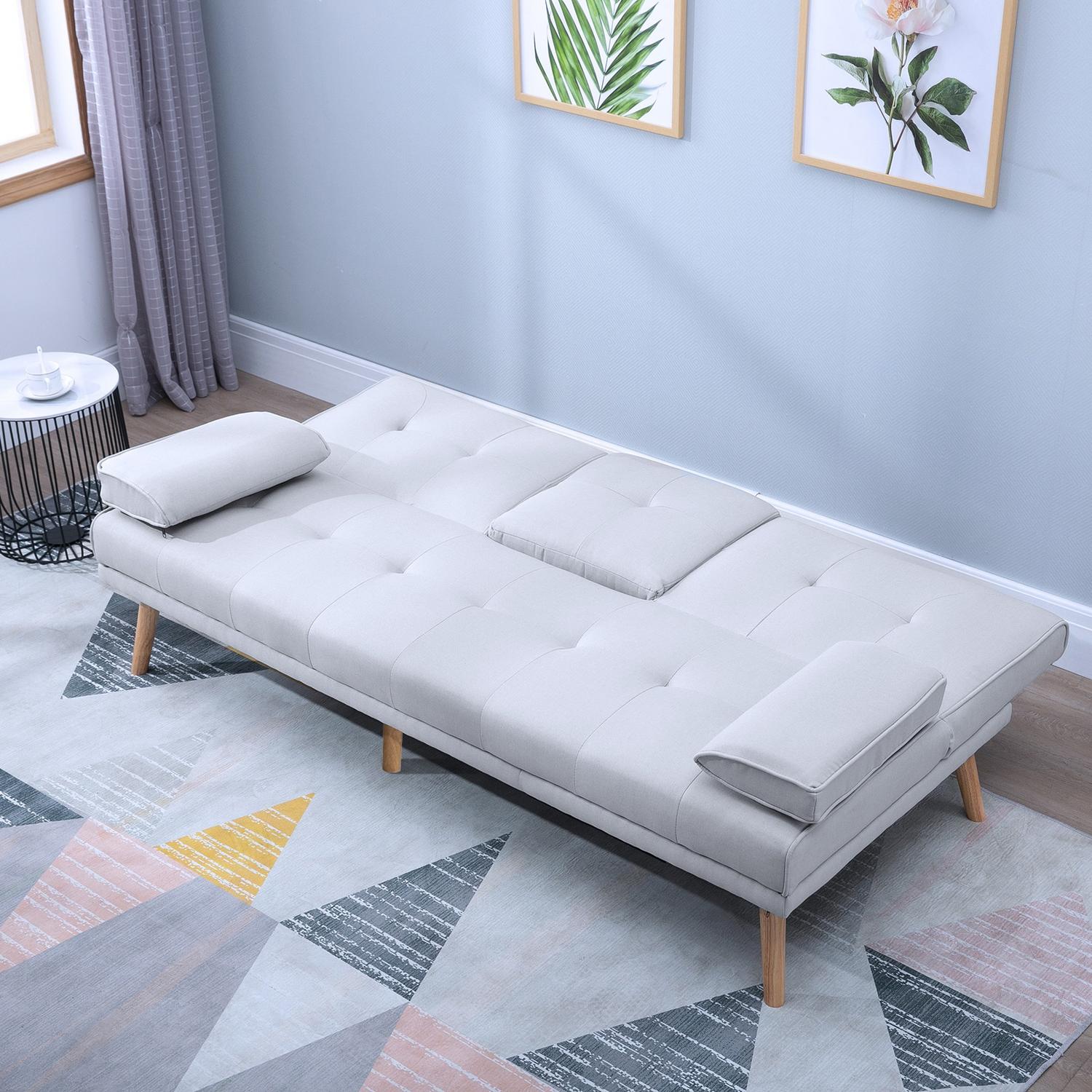 Ljusgrå bäddsoffa i linne, 3-sits, 181x77x72 cm