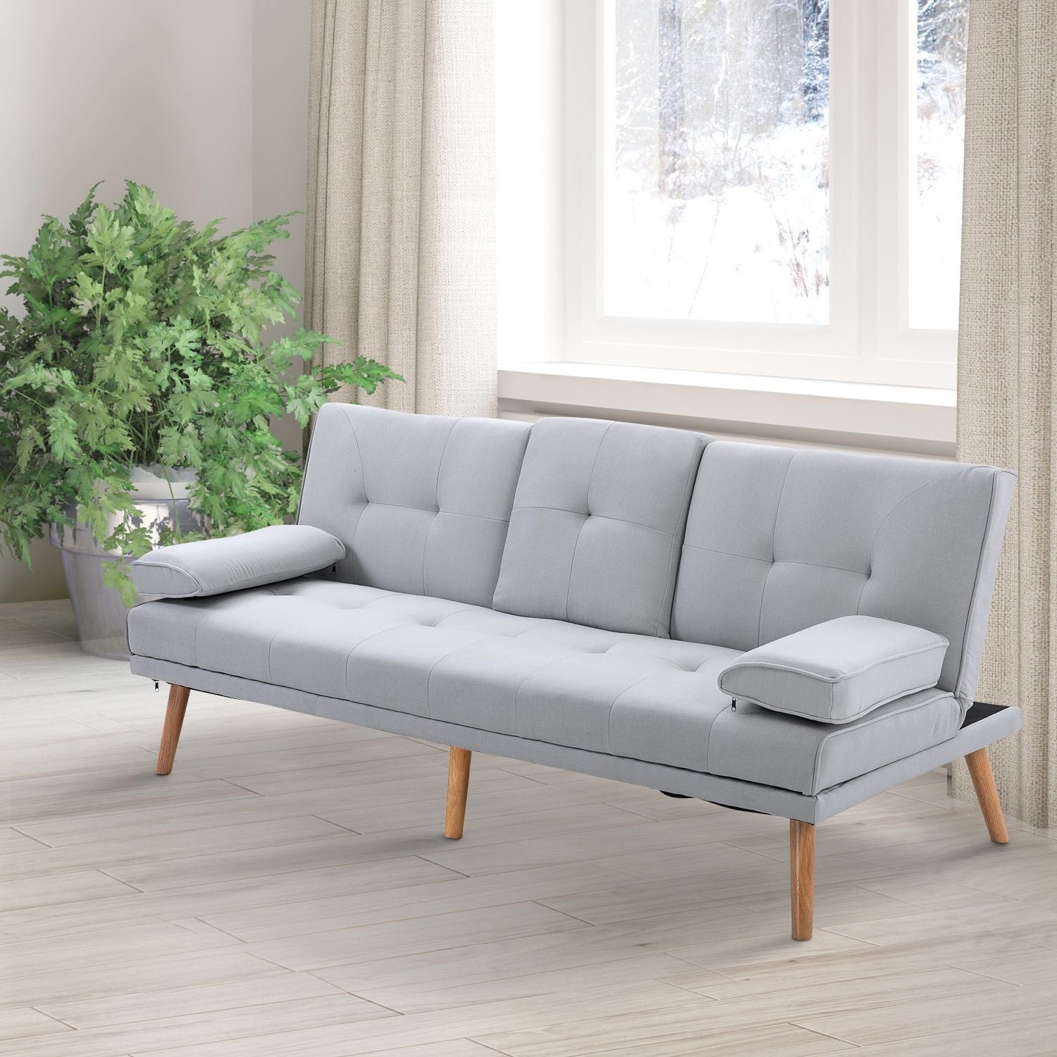 Ljusgrå bäddsoffa i linne, 3-sits, 181x77x72 cm
