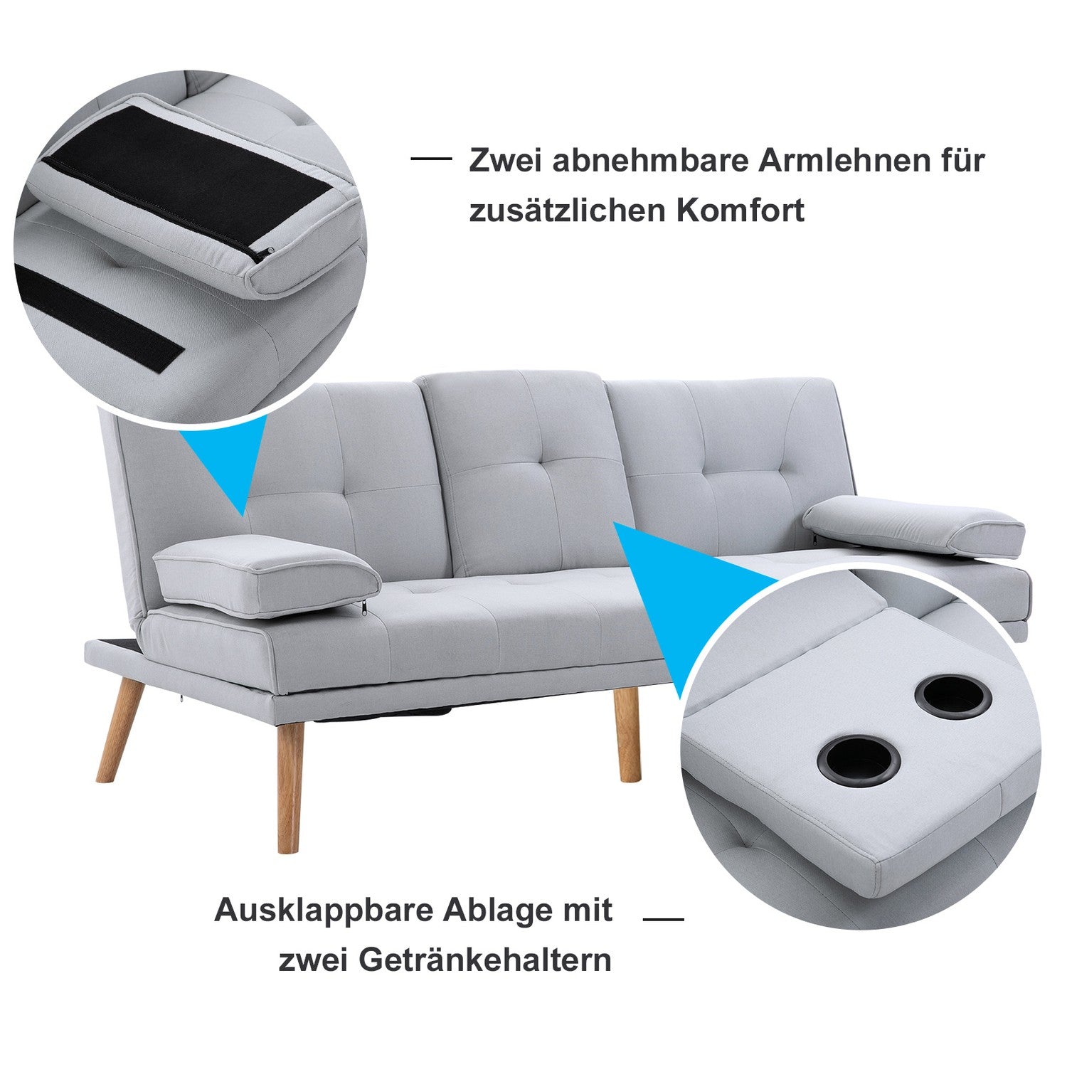 Ljusgrå bäddsoffa i linne, 3-sits, 181x77x72 cm