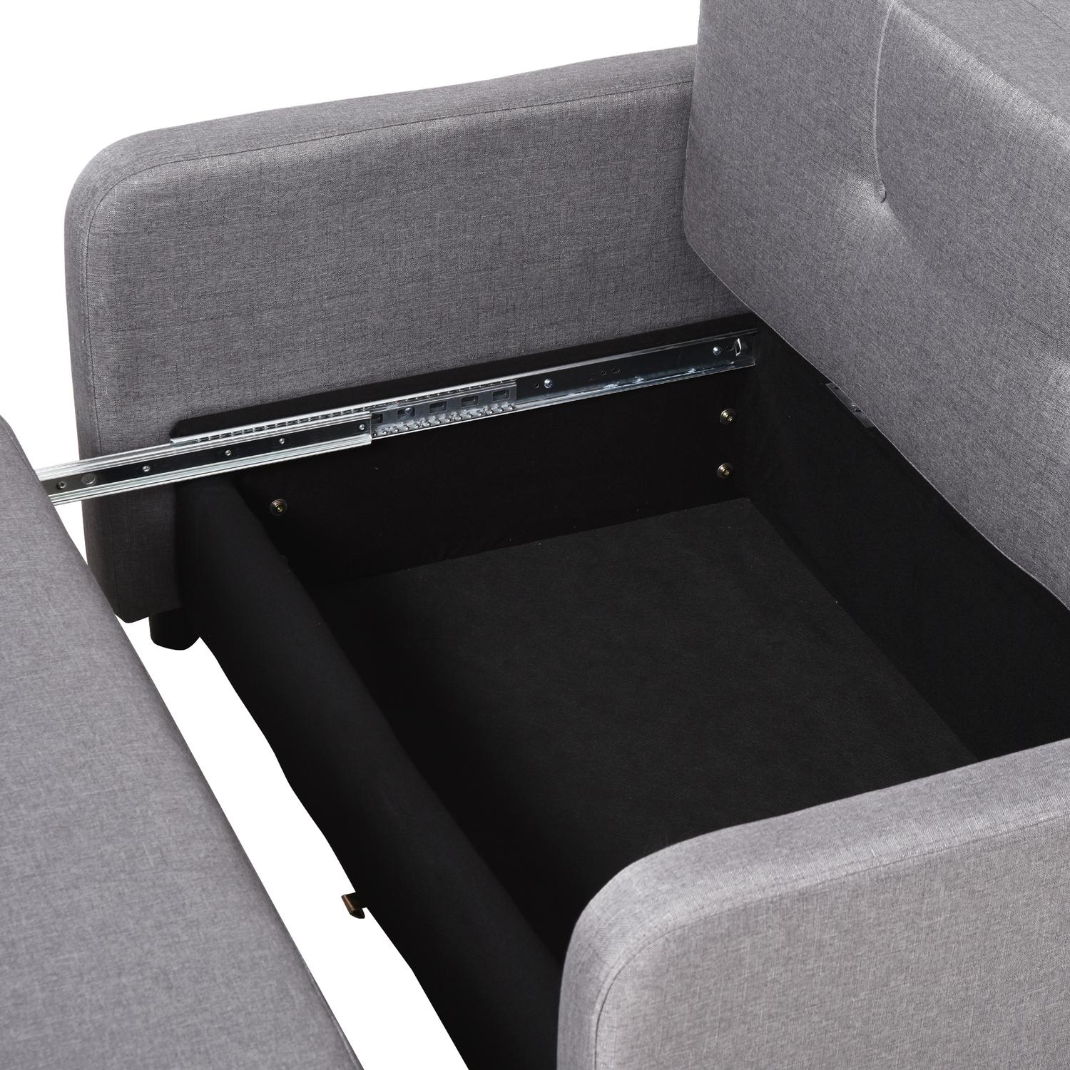 Bäddsoffa med grå linnelook, förvaring och hjul, 2-sits