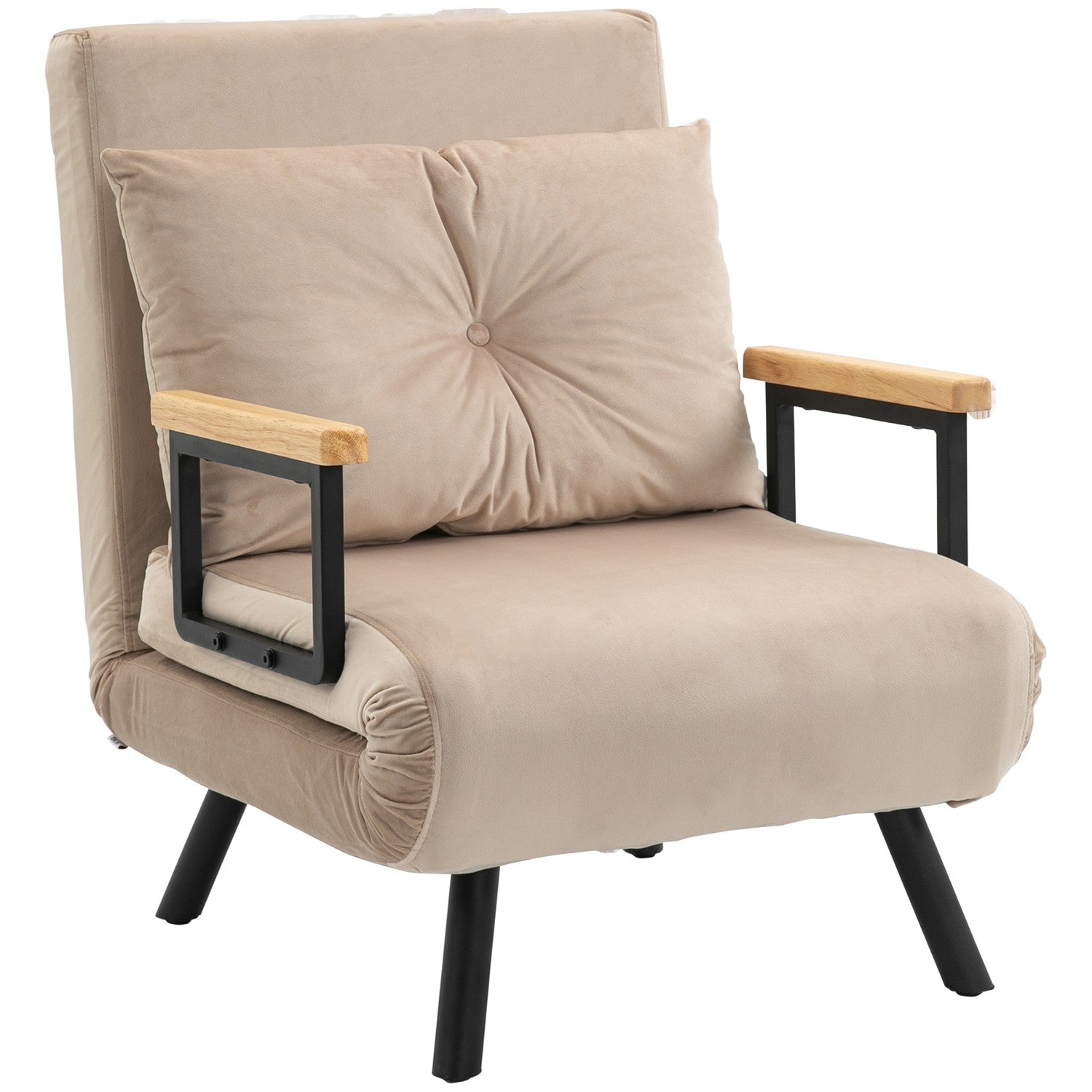 Bäddsoffa med justerbart ryggstöd, sammetslook, beige