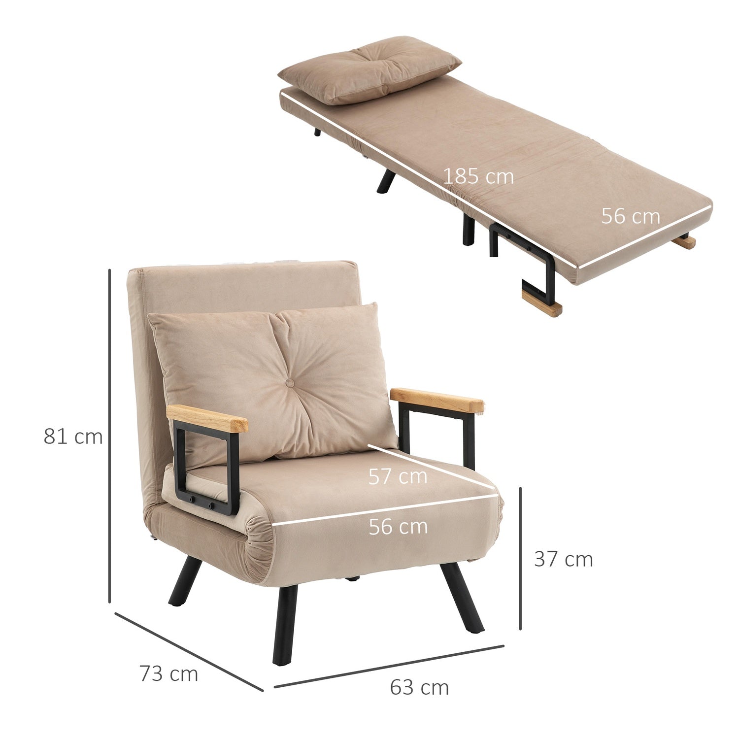 Bäddsoffa med justerbart ryggstöd, sammetslook, beige