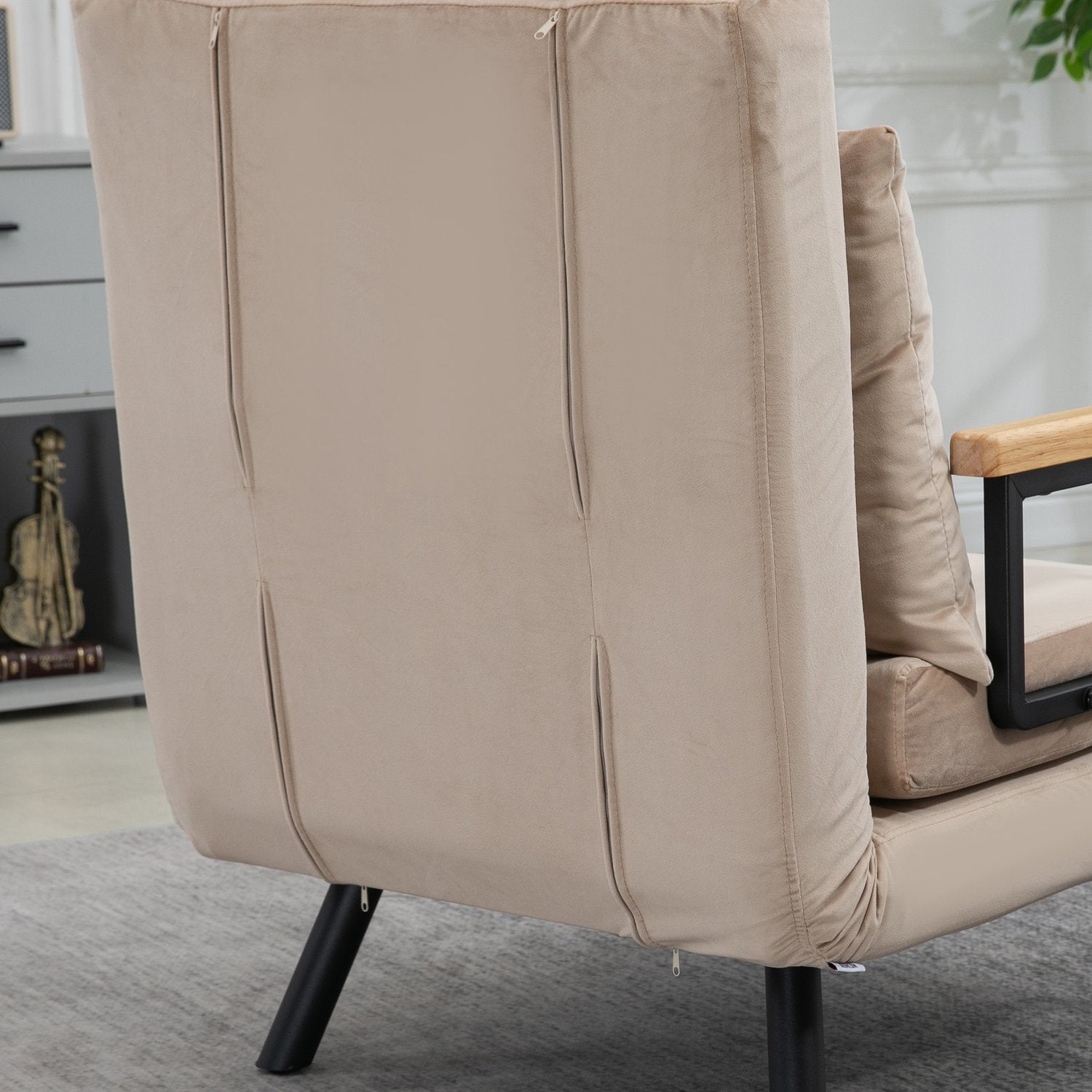 Bäddsoffa med justerbart ryggstöd, sammetslook, beige
