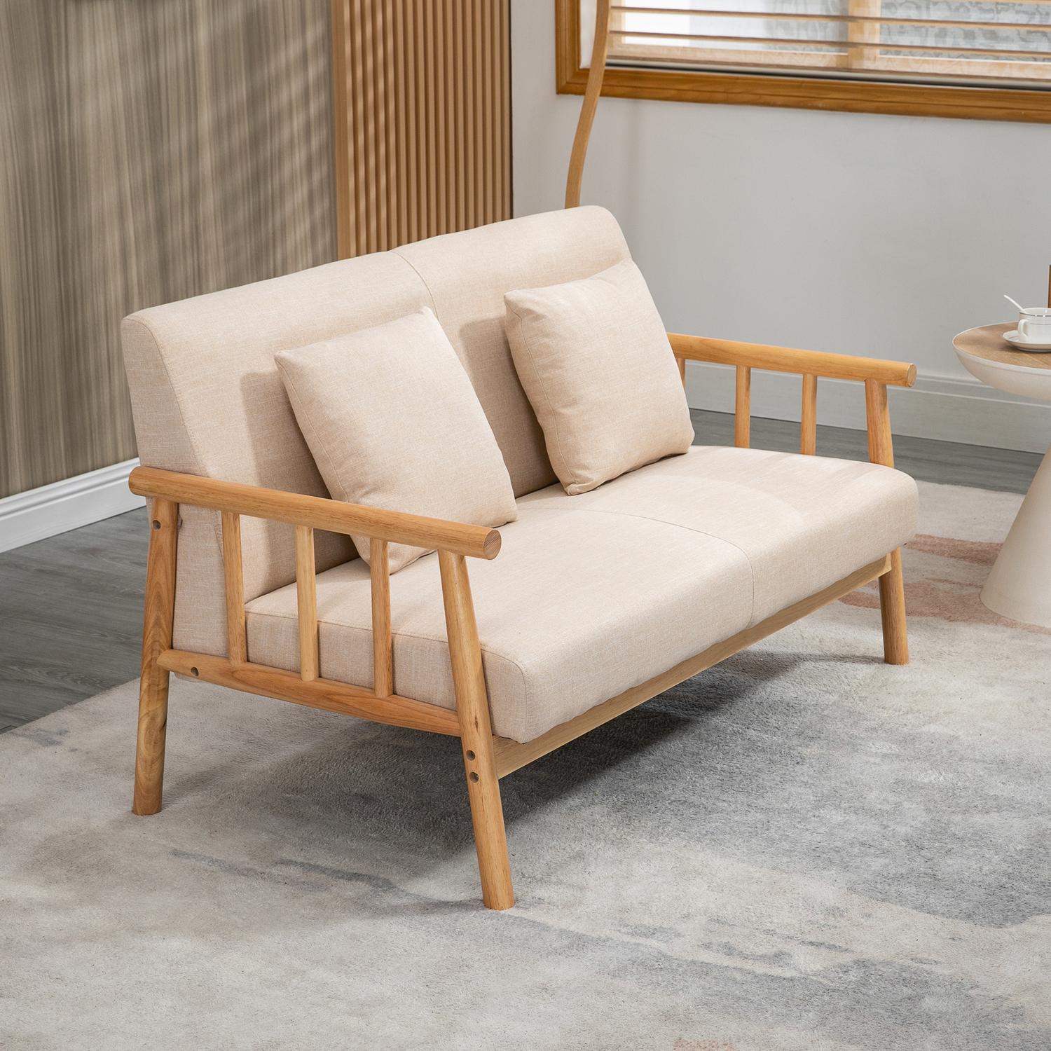 Beige 2-sits soffa med kuddar, linne-look, kompakt