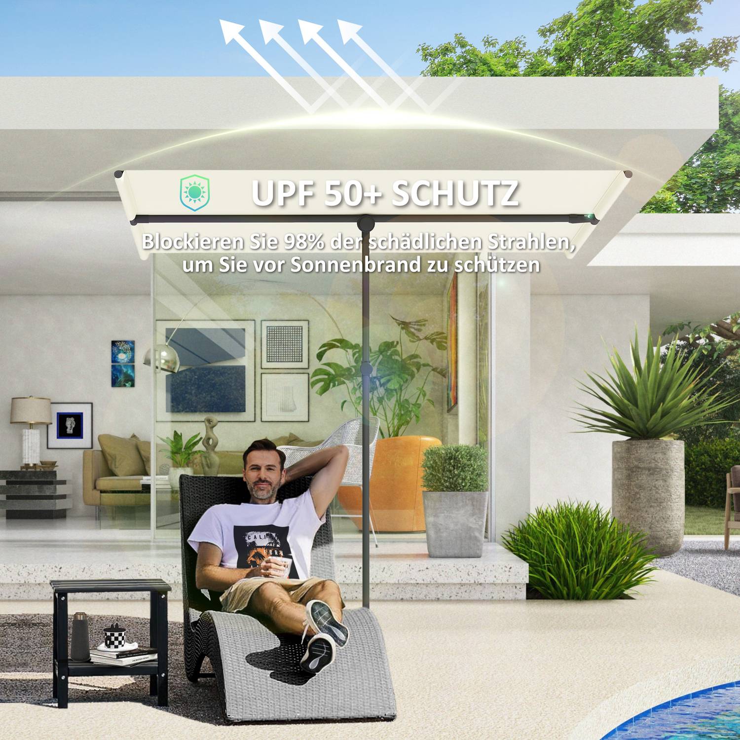 Beige Vridbart Parasoll, 180° Solskydd, 150x205 cm