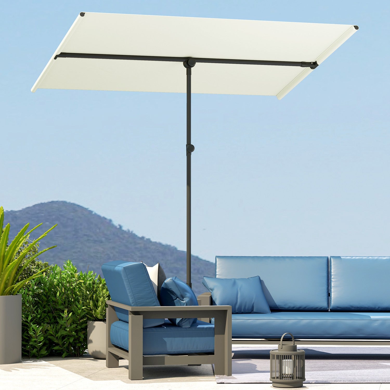 Beige Vridbart Parasoll, 180° Solskydd, 150x205 cm