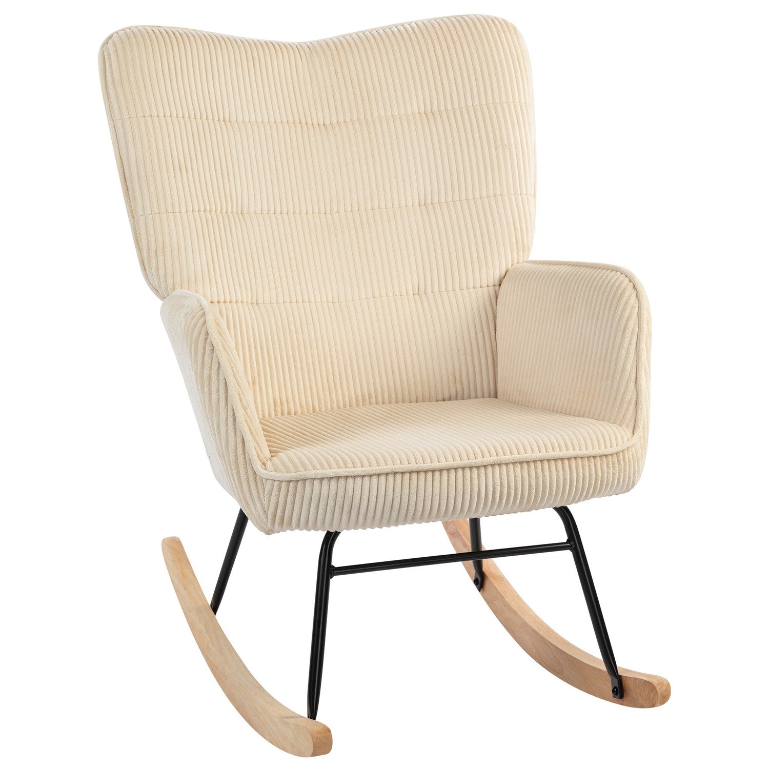 Beige avkopplande gungstol med trälöpare