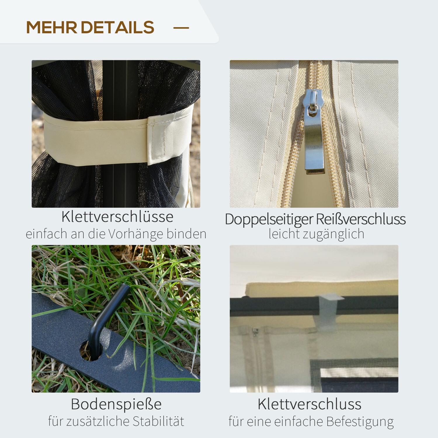 Beige metall & polyester trädgårdspaviljongtält, 3x3m med sidor