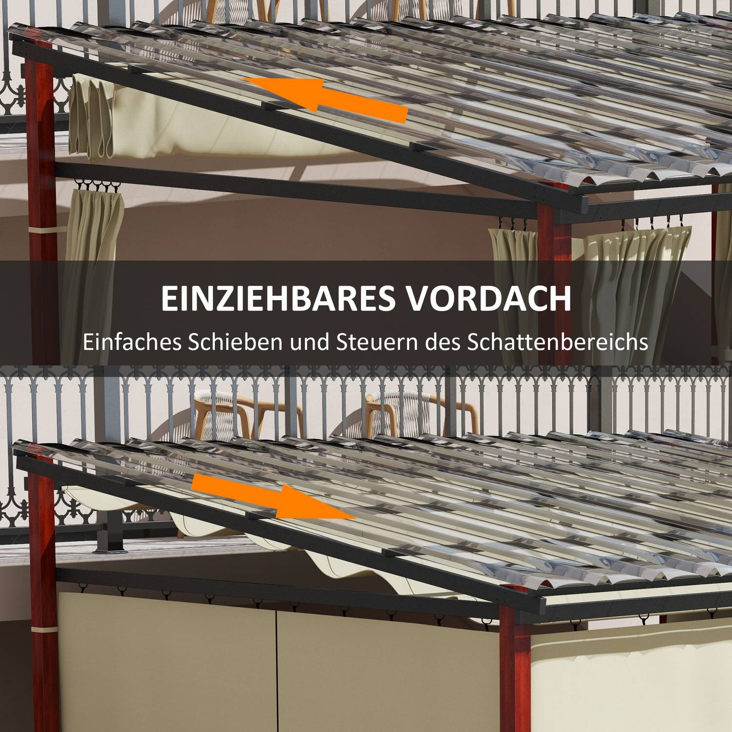 Beige vindtät pergola 3,5x3m med justerbart tak