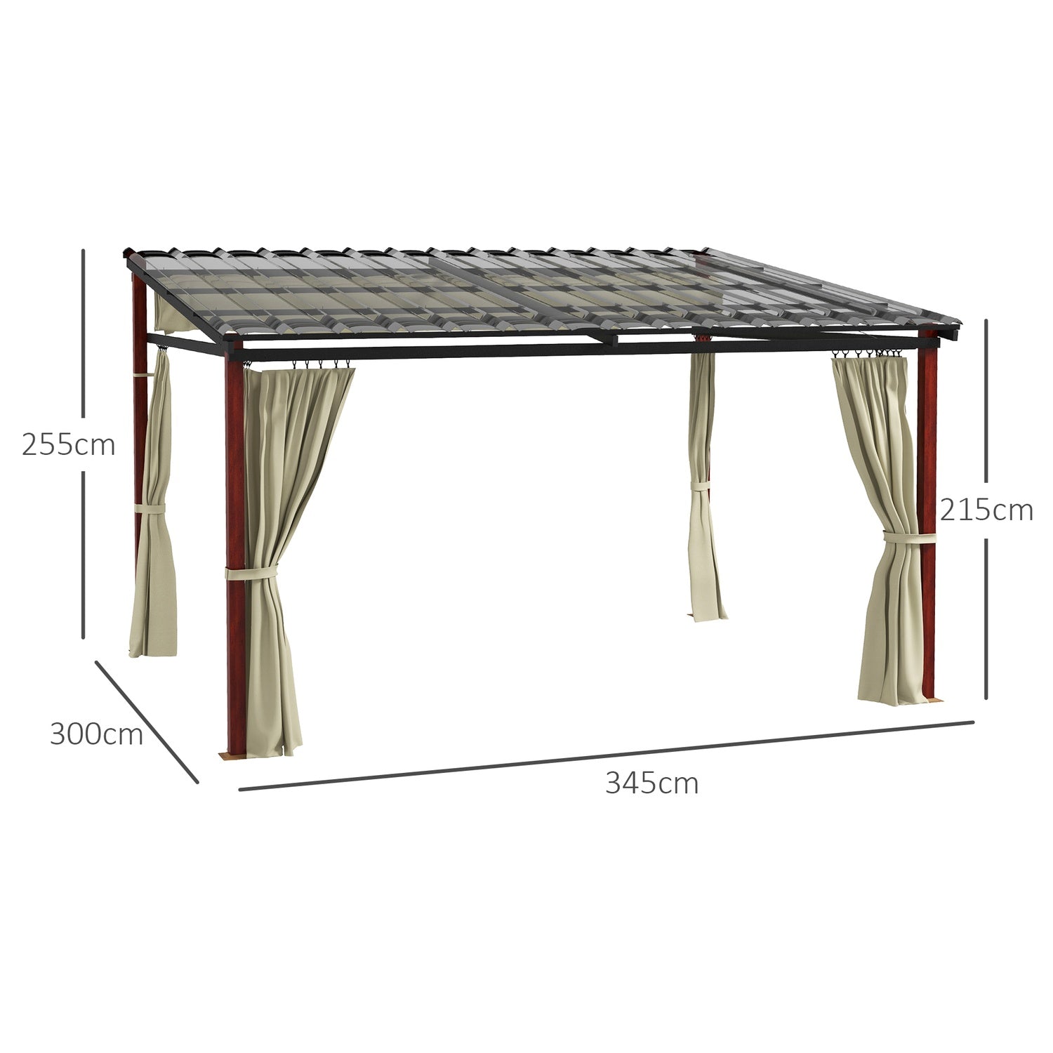 Beige vindtät pergola 3,5x3m med justerbart tak