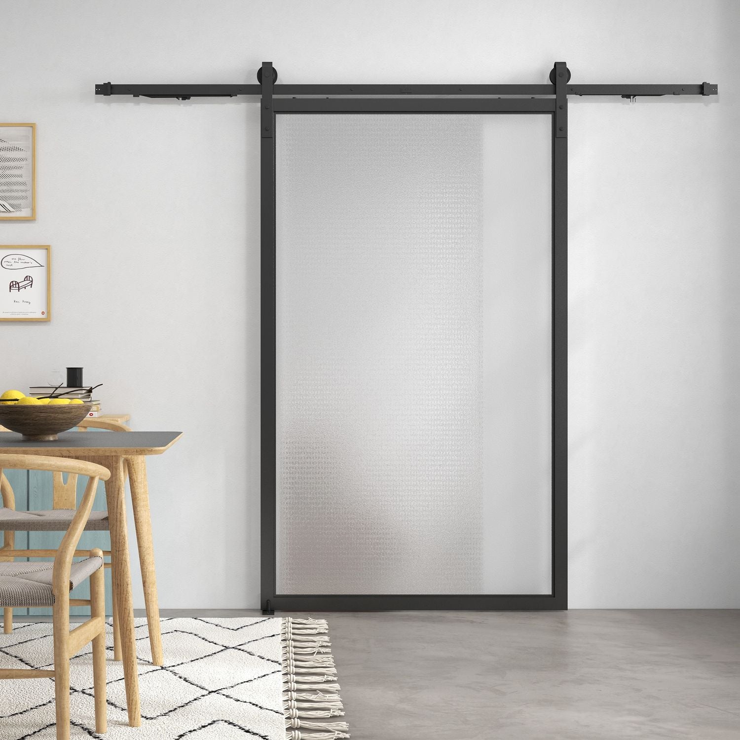Beslagssats för skjutdörrar, 244cm, kolstål, svart