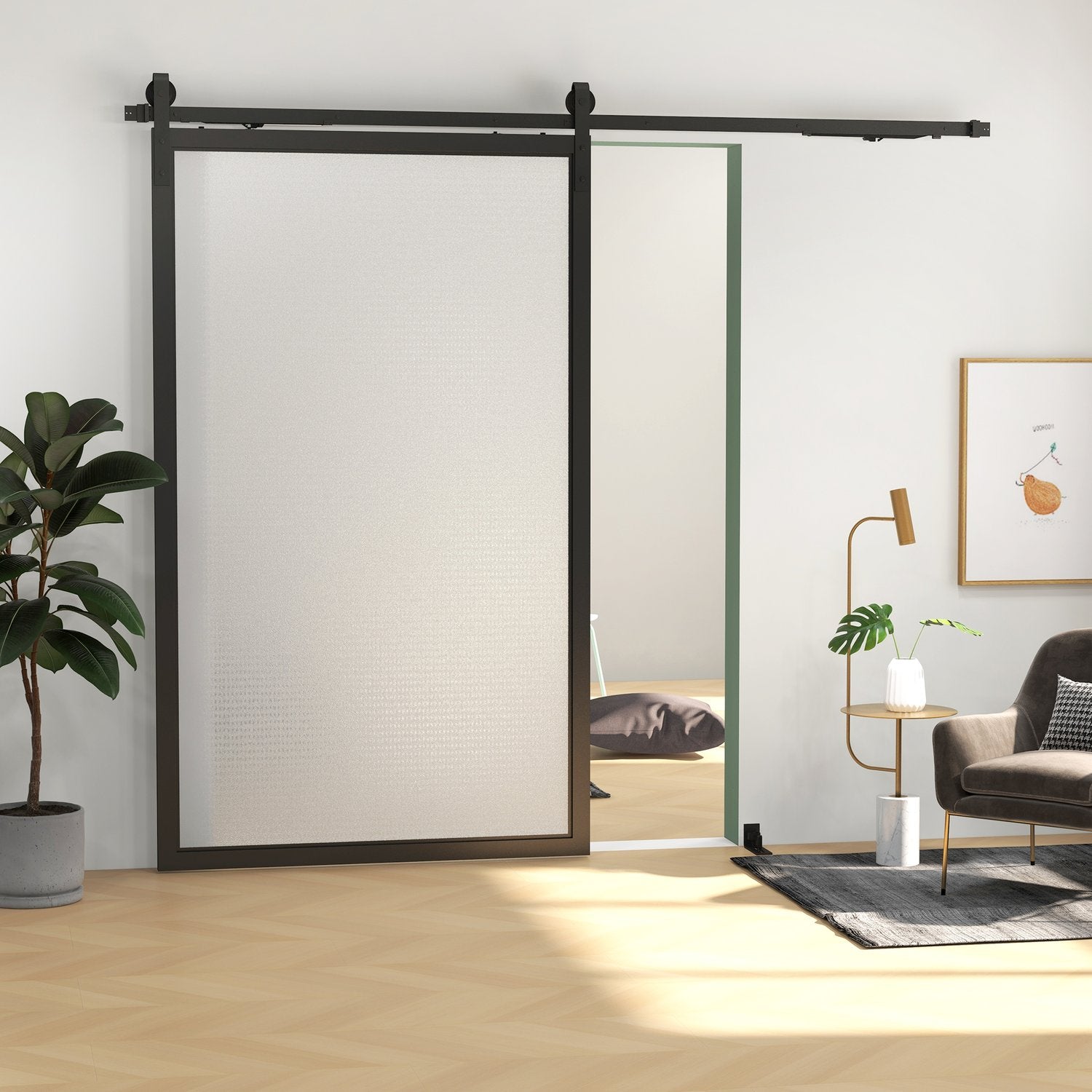 Beslagssats för skjutdörrar, 244cm, kolstål, svart